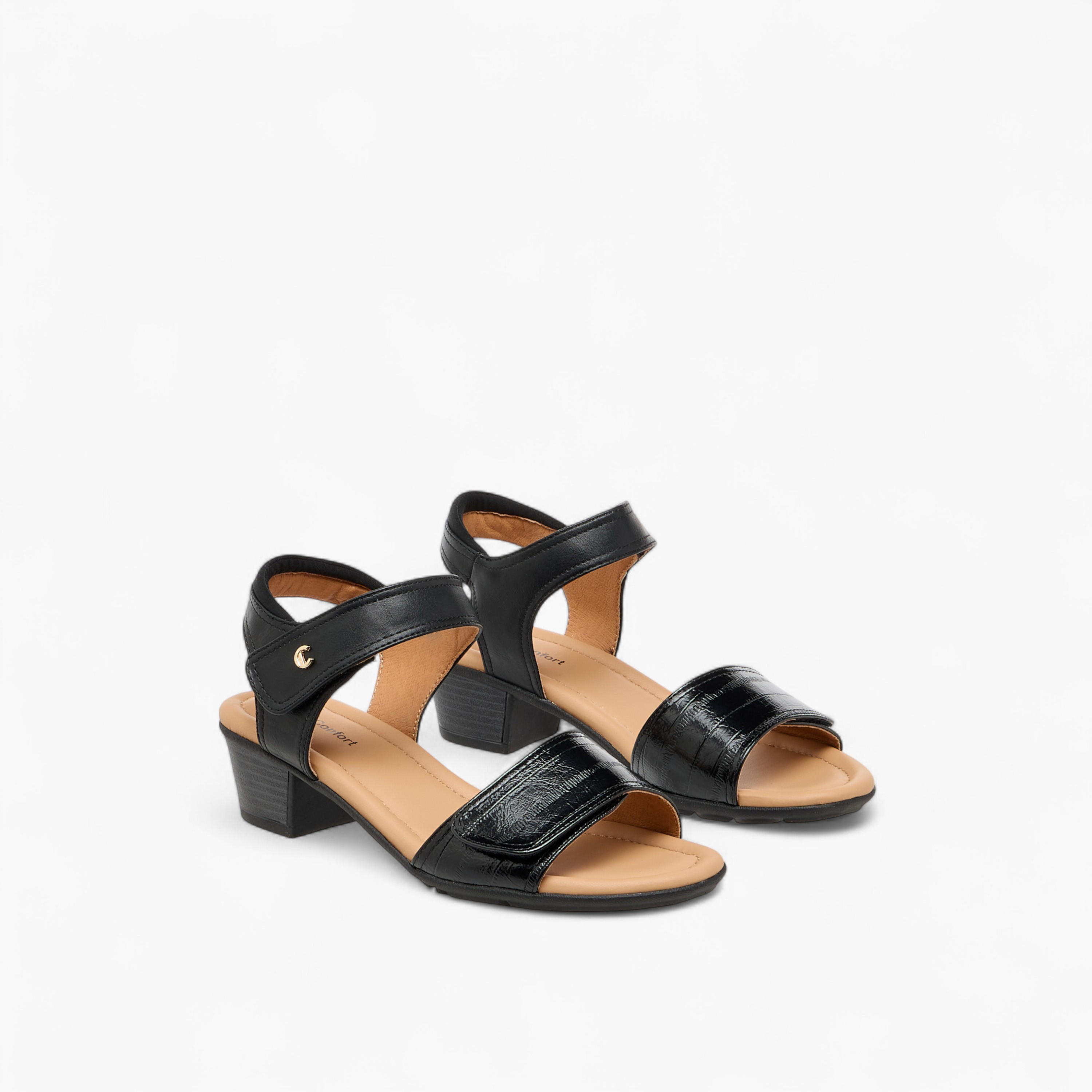 صندل سادة بكعب سميك وشريط إغلاق لاصق من لو كونفورت-women-shoes-sandals-heeled-image-1