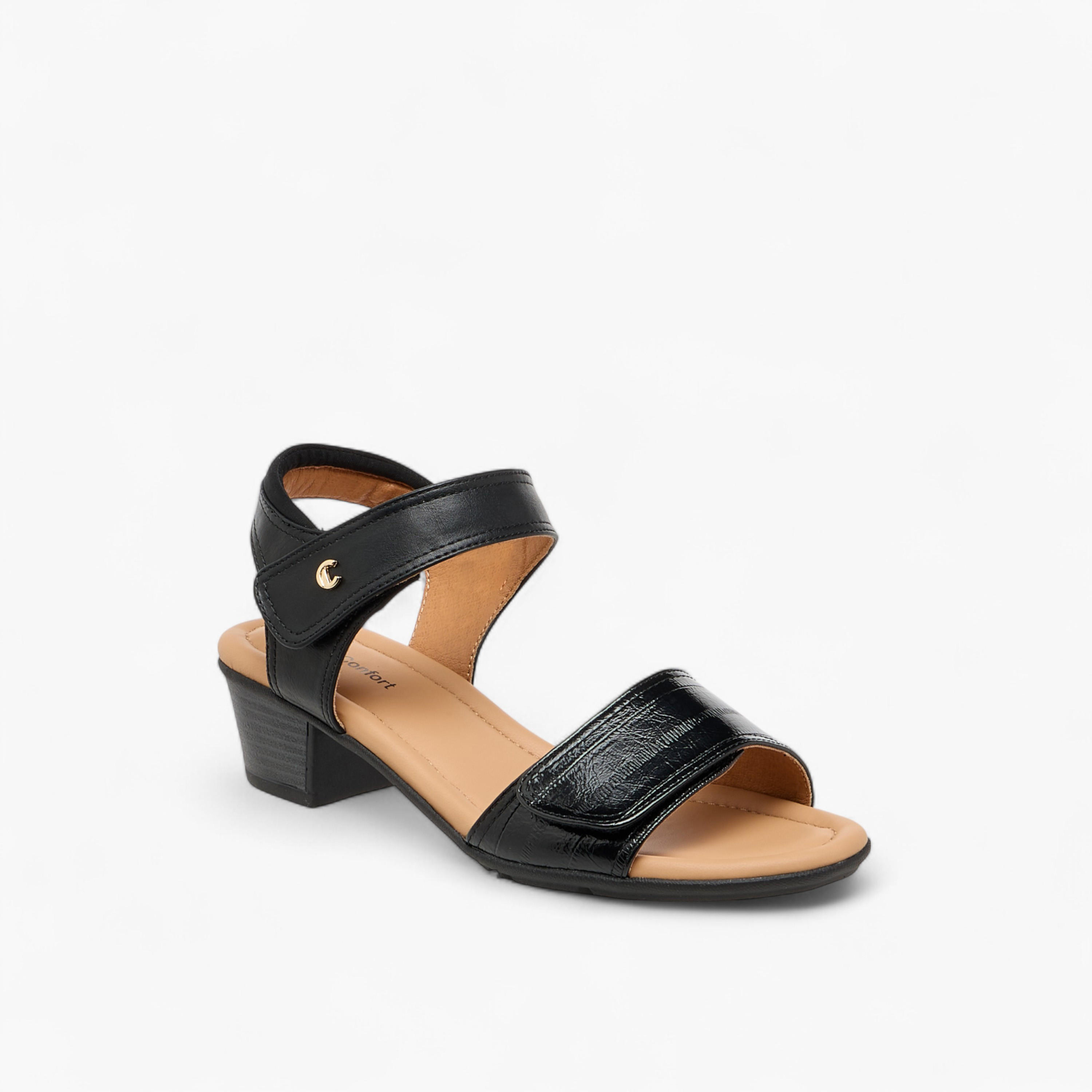 صندل سادة بكعب سميك وشريط إغلاق لاصق من لو كونفورت-women-shoes-sandals-heeled-image-2