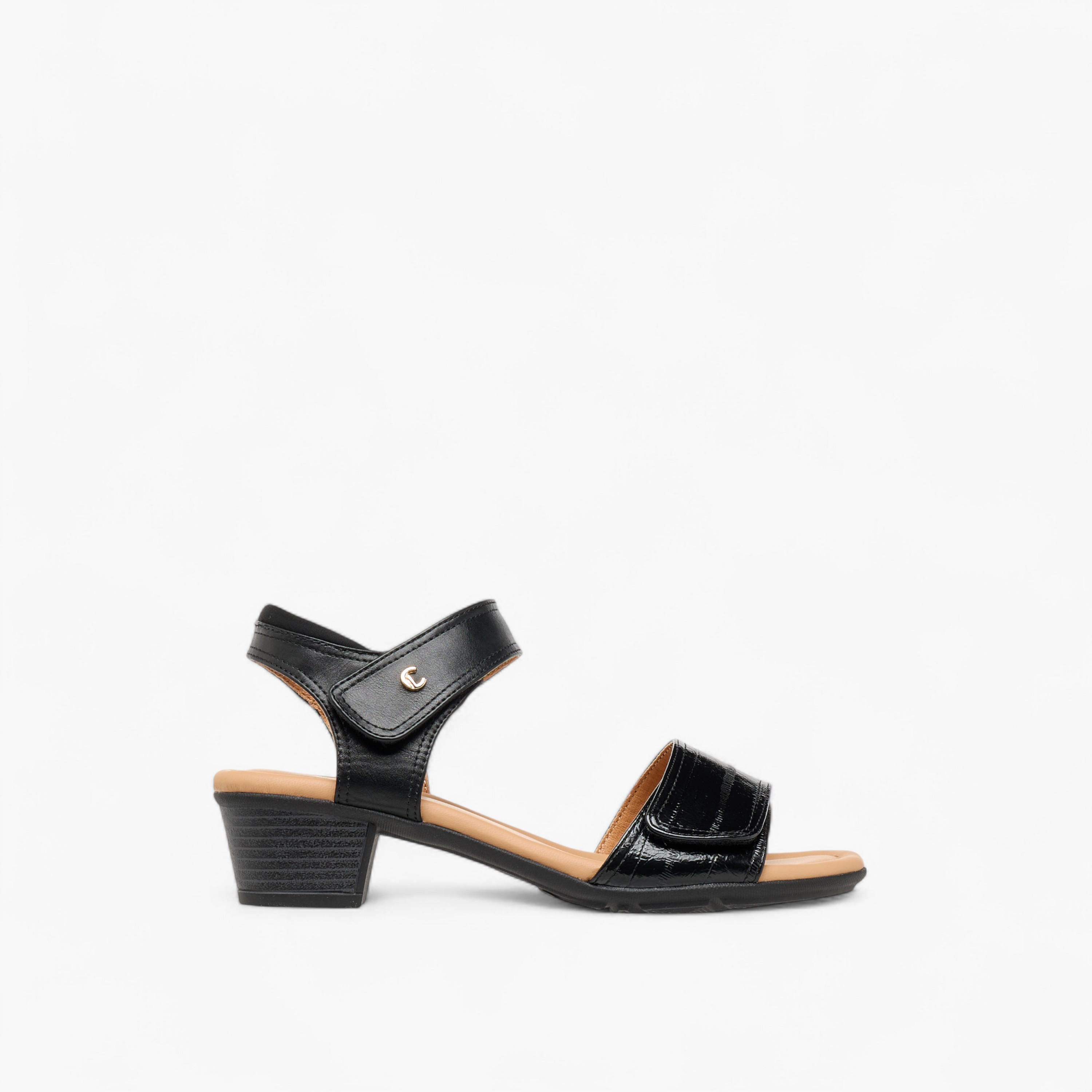 صندل سادة بكعب سميك وشريط إغلاق لاصق من لو كونفورت-women-shoes-sandals-heeled-image-3