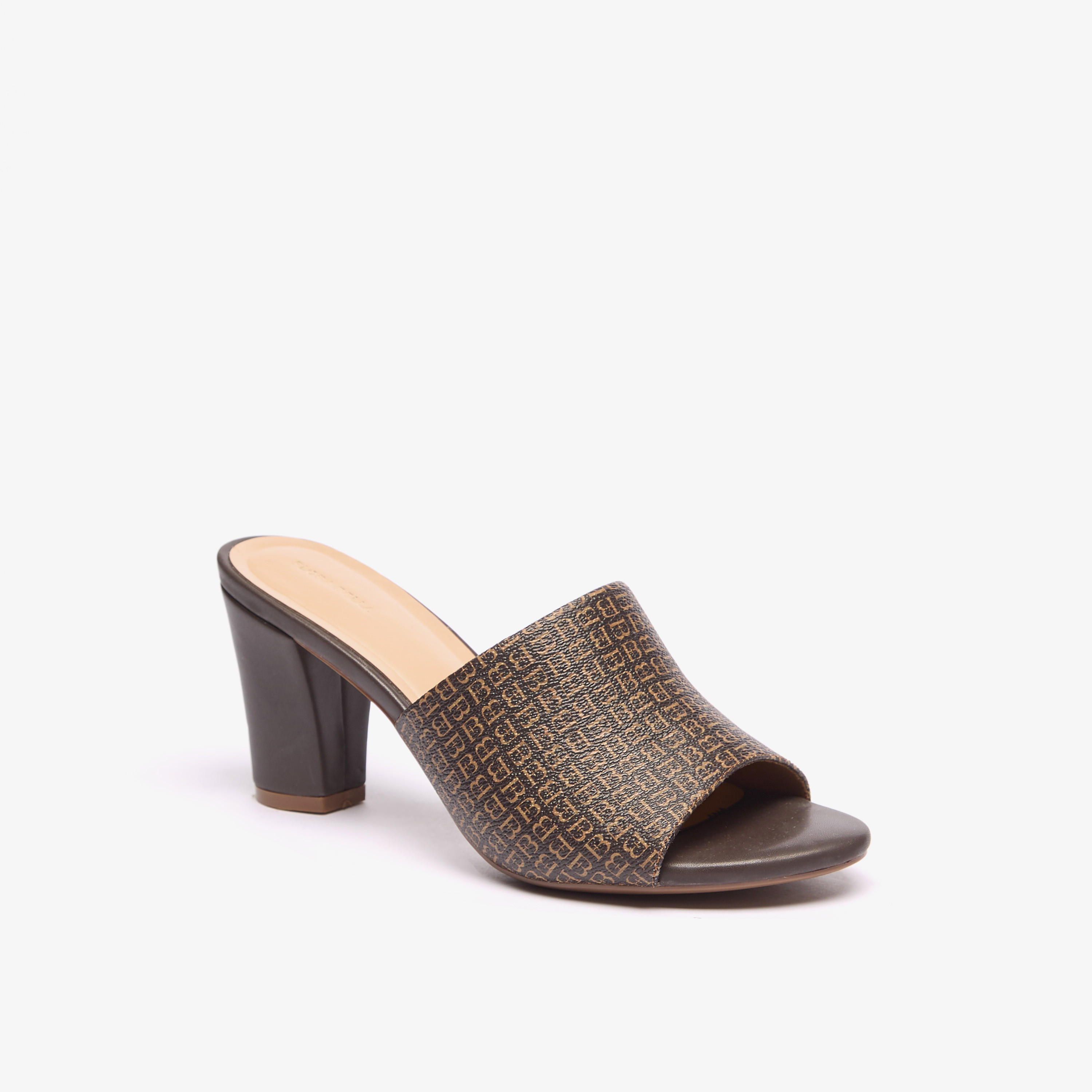 Flora Bella Monogram Print Slip-On Sandals with Block Heels-women-shoes-sandals-heeled-image-1