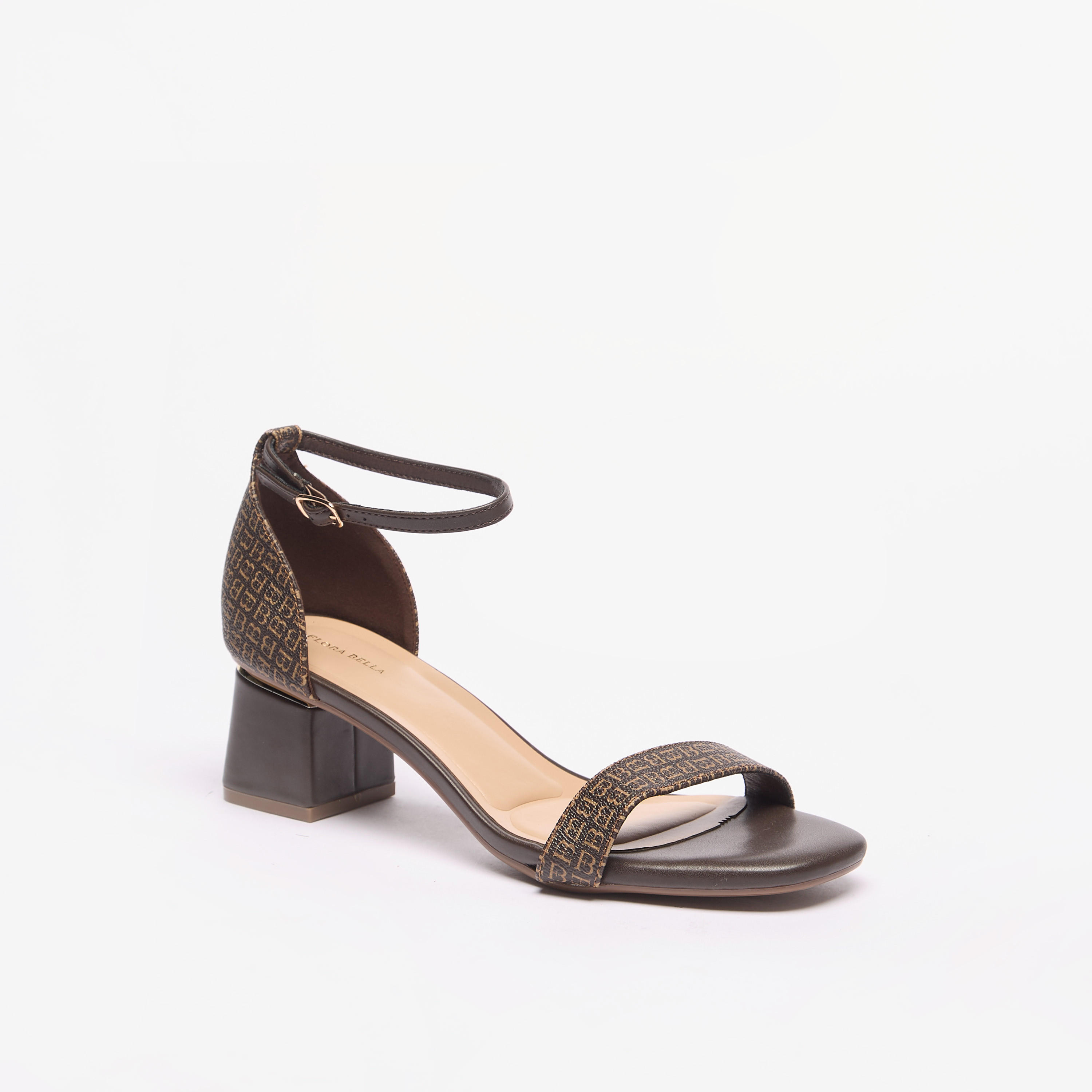 Flora Bella Monogram Sandals with Block Heels and Strap Buckle Closure-women-shoes-sandals-heeled-image-1