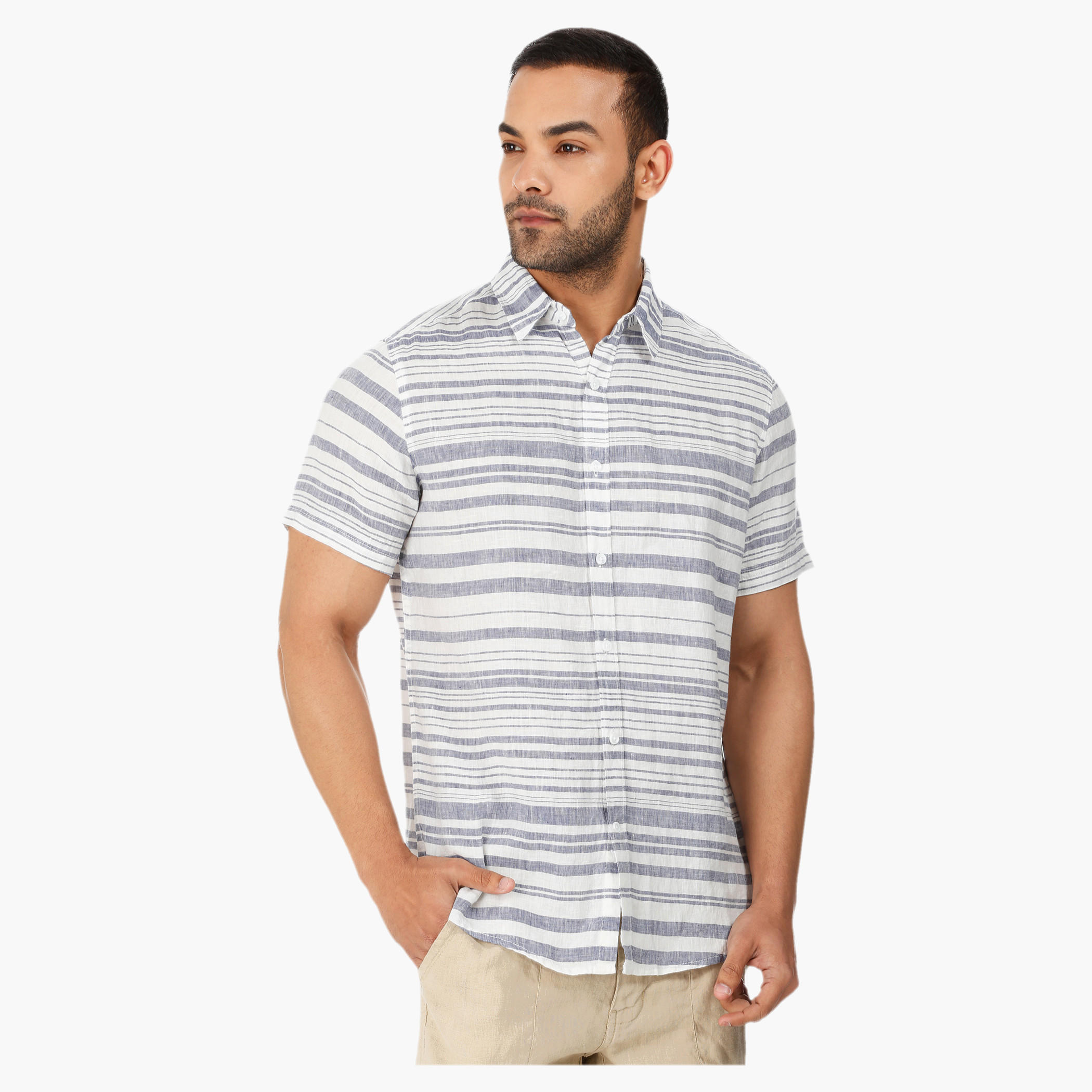 Striped Short-sleeved Shirt-men-clothing-shirts-image-1