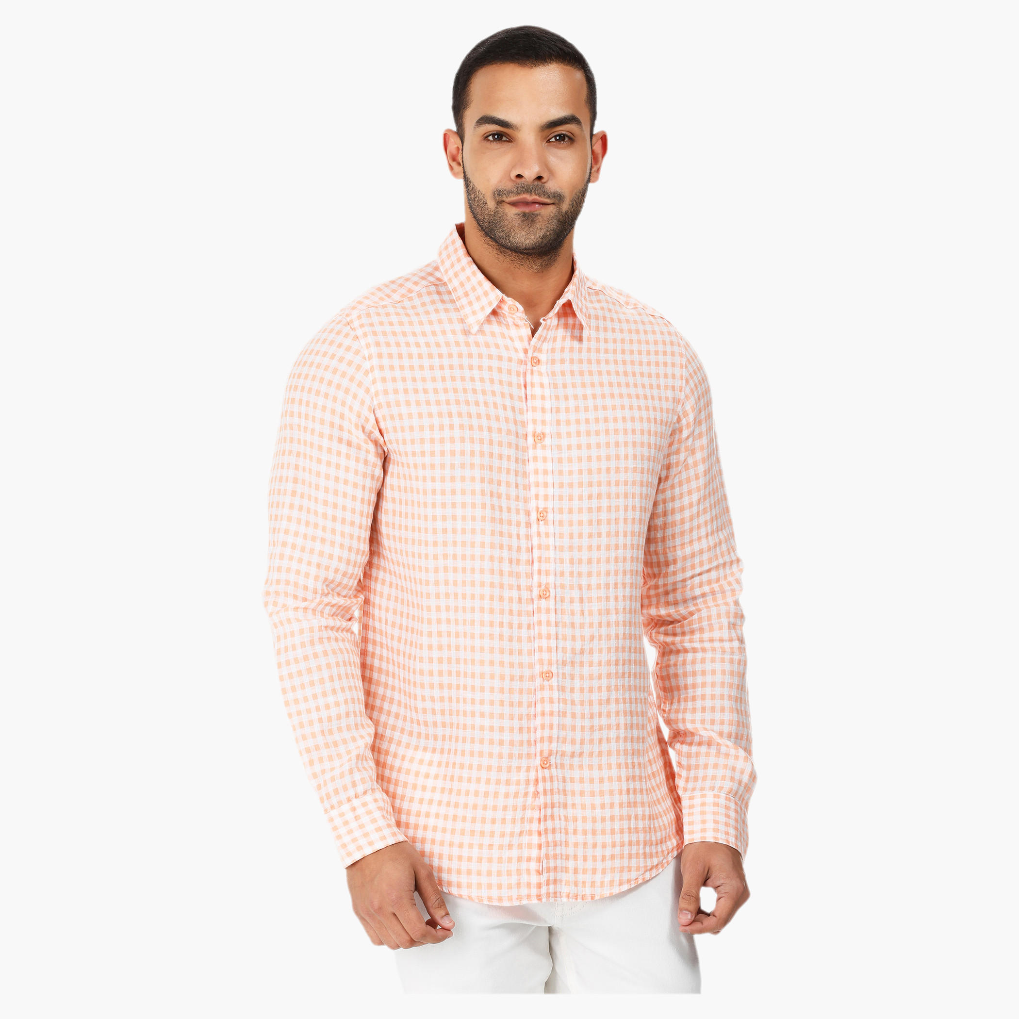 Gingham Long-sleeved Shirt-men-clothing-shirts-image-1