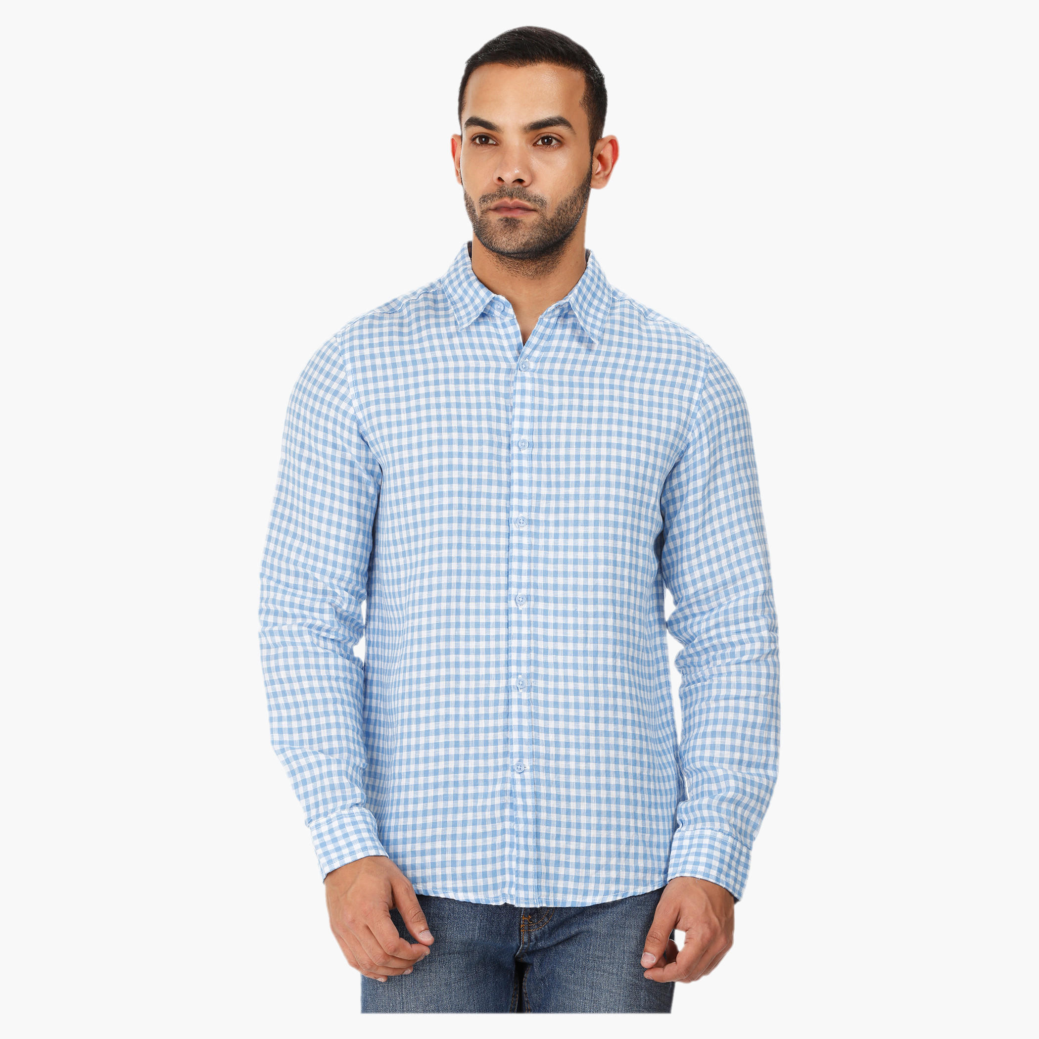 Gingham Long-sleeved Shirt-men-clothing-shirts-image-6