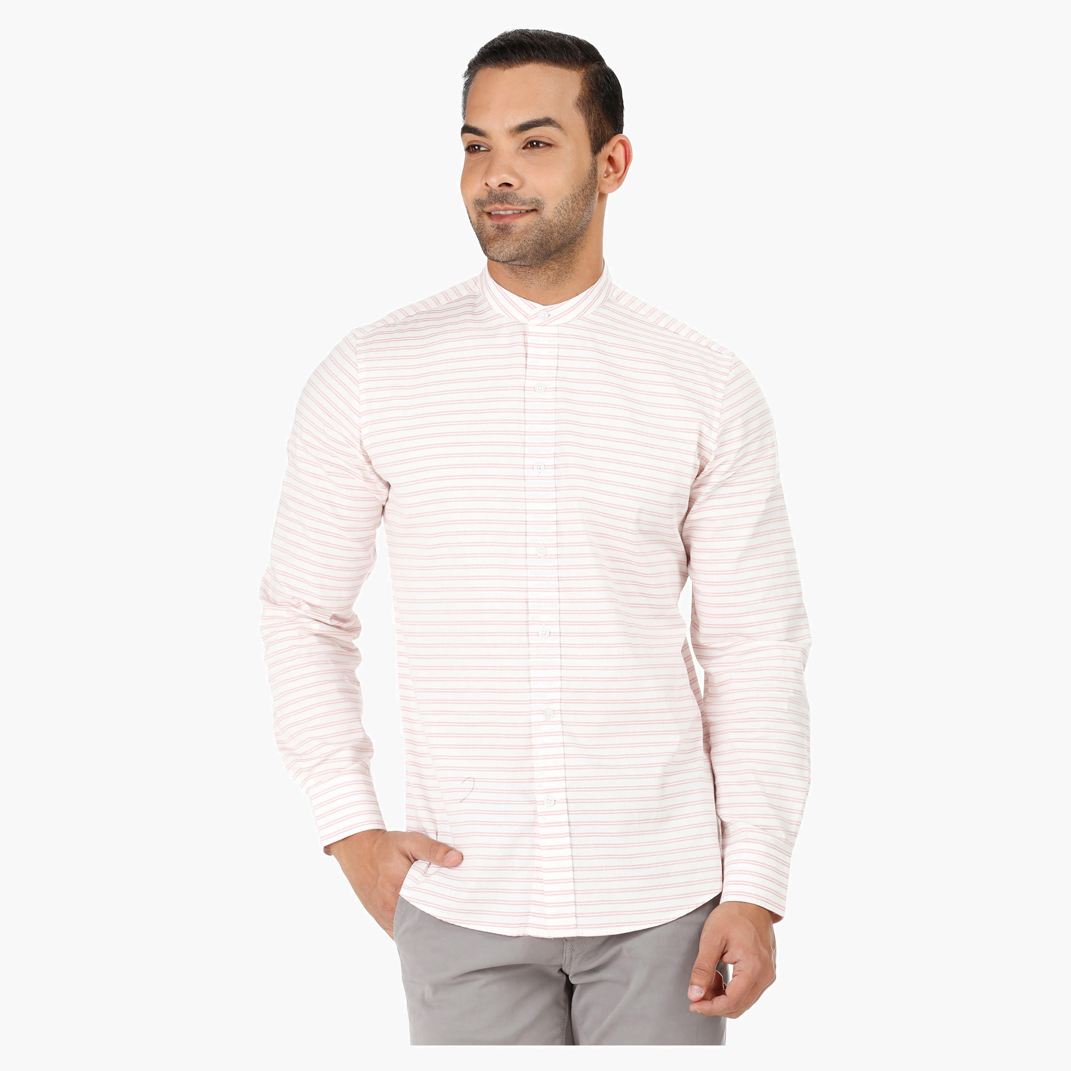 Band Neck Shirt with Long Sleeves-men-clothing-shirts-image-1