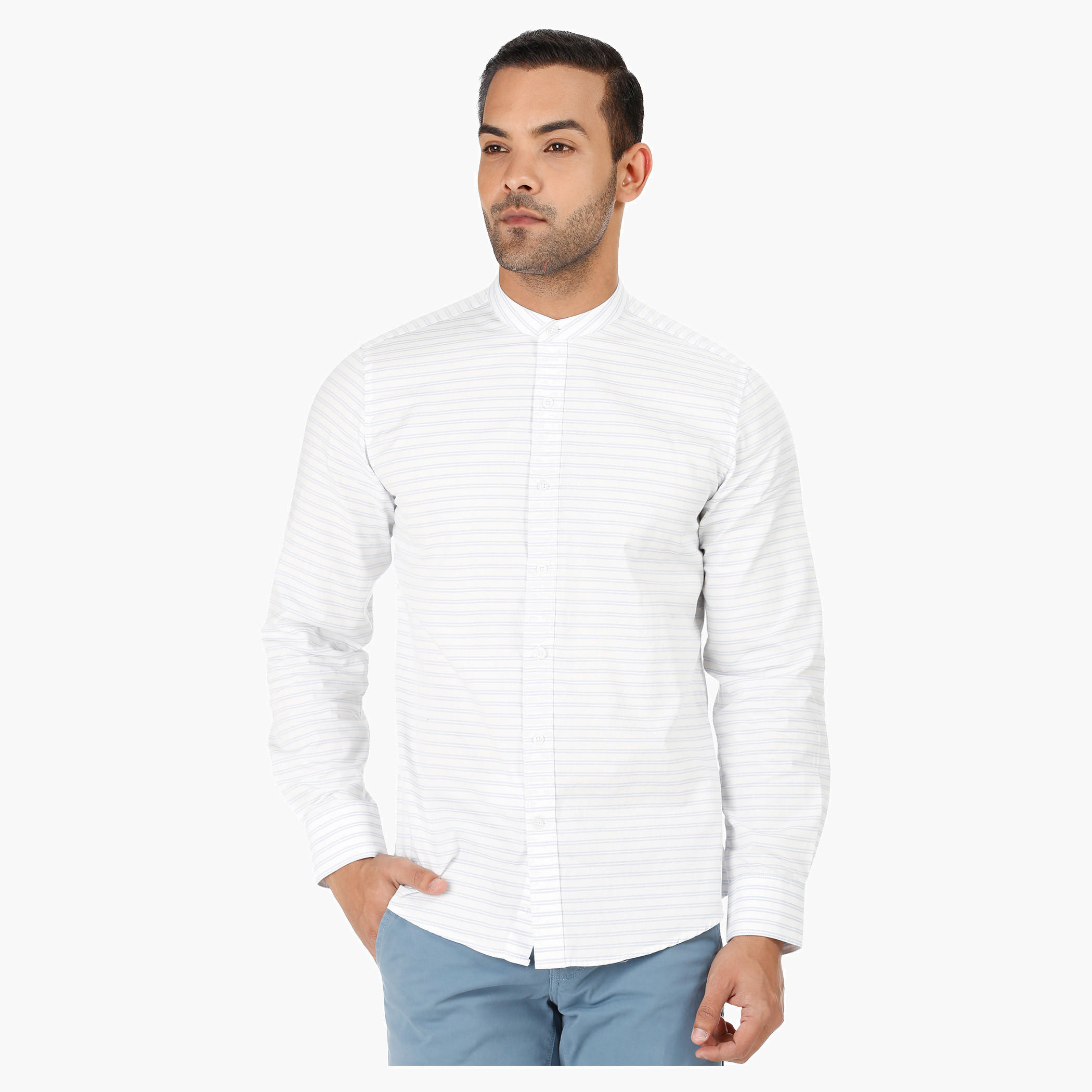 Band Neck Shirt with Long Sleeves-men-clothing-shirts-image-6