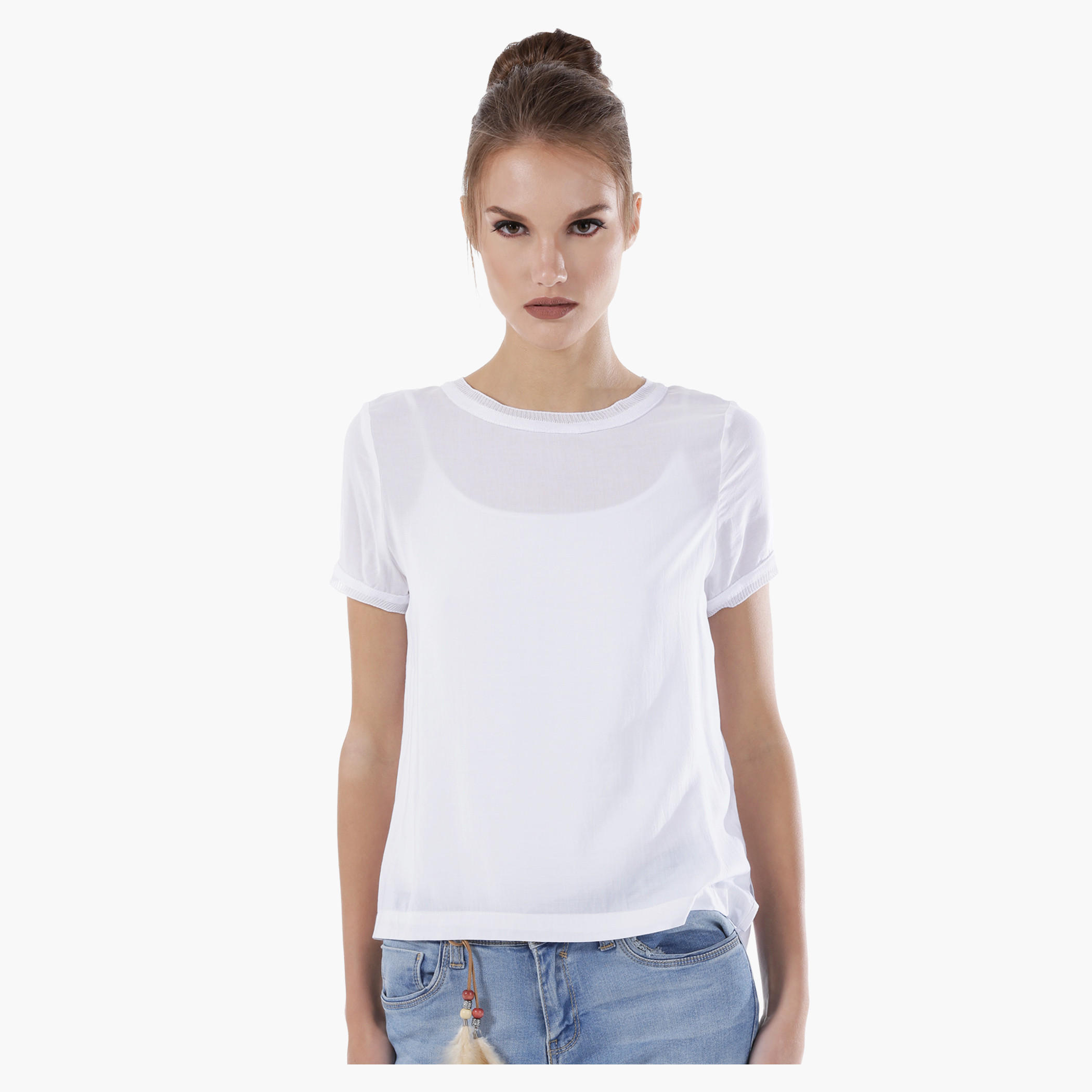 Round Neck Top with Short Sleeves-women-clothing-tshirts-image-1