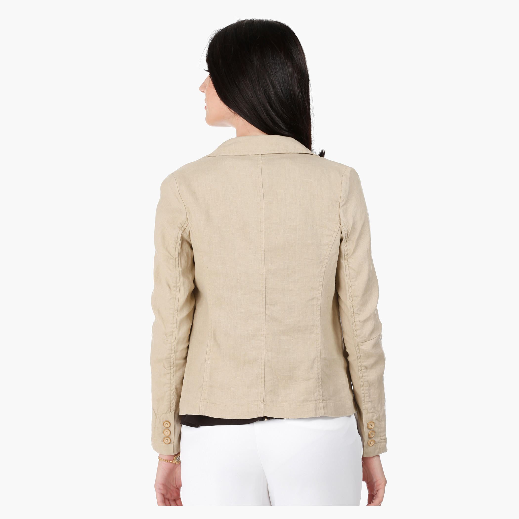 Linen Jacket with Notch Lapel and Long Sleeves in Regular Fit-women-clothing-coatsandjackets-blazers-image-2