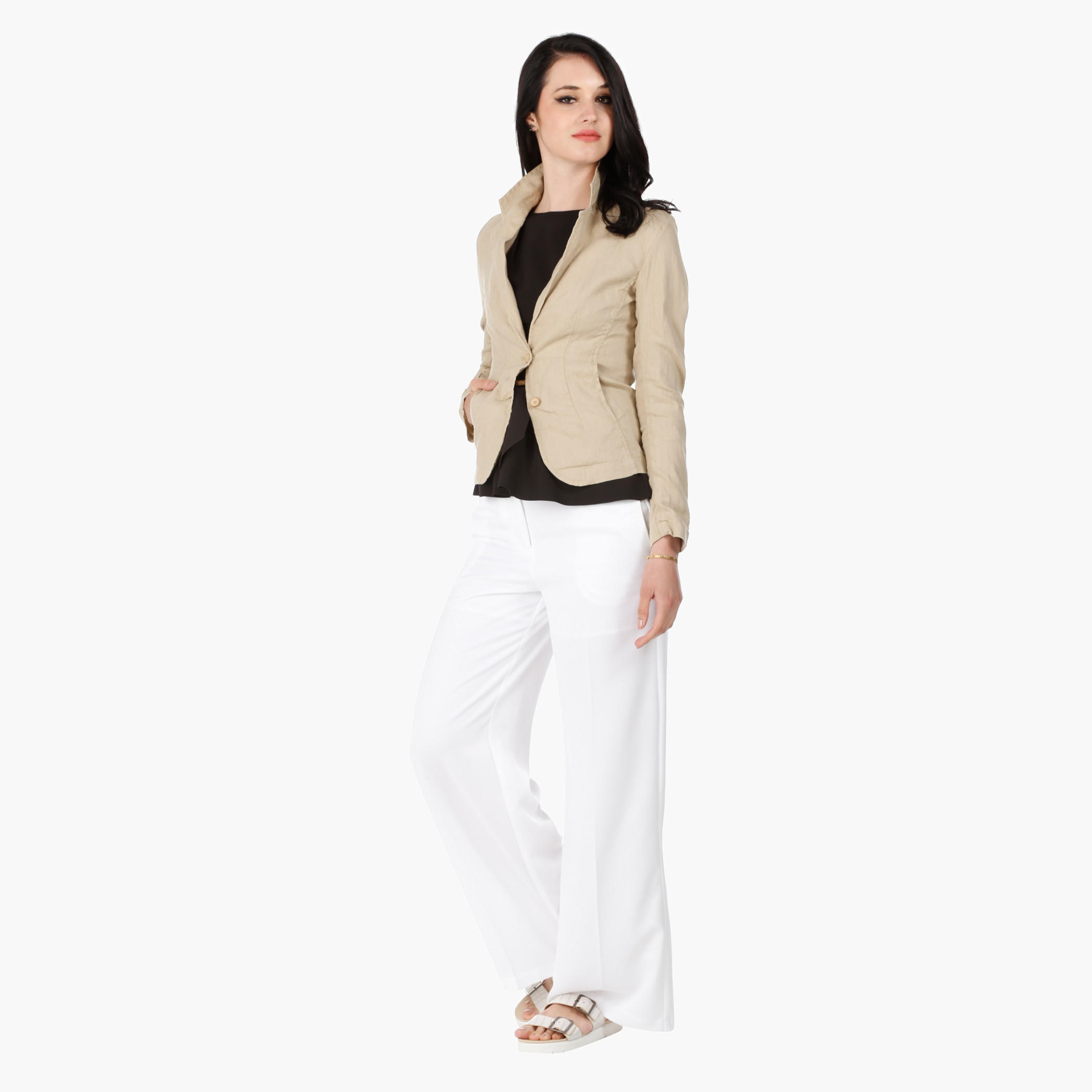 Linen Jacket with Notch Lapel and Long Sleeves in Regular Fit-women-clothing-coatsandjackets-blazers-image-5