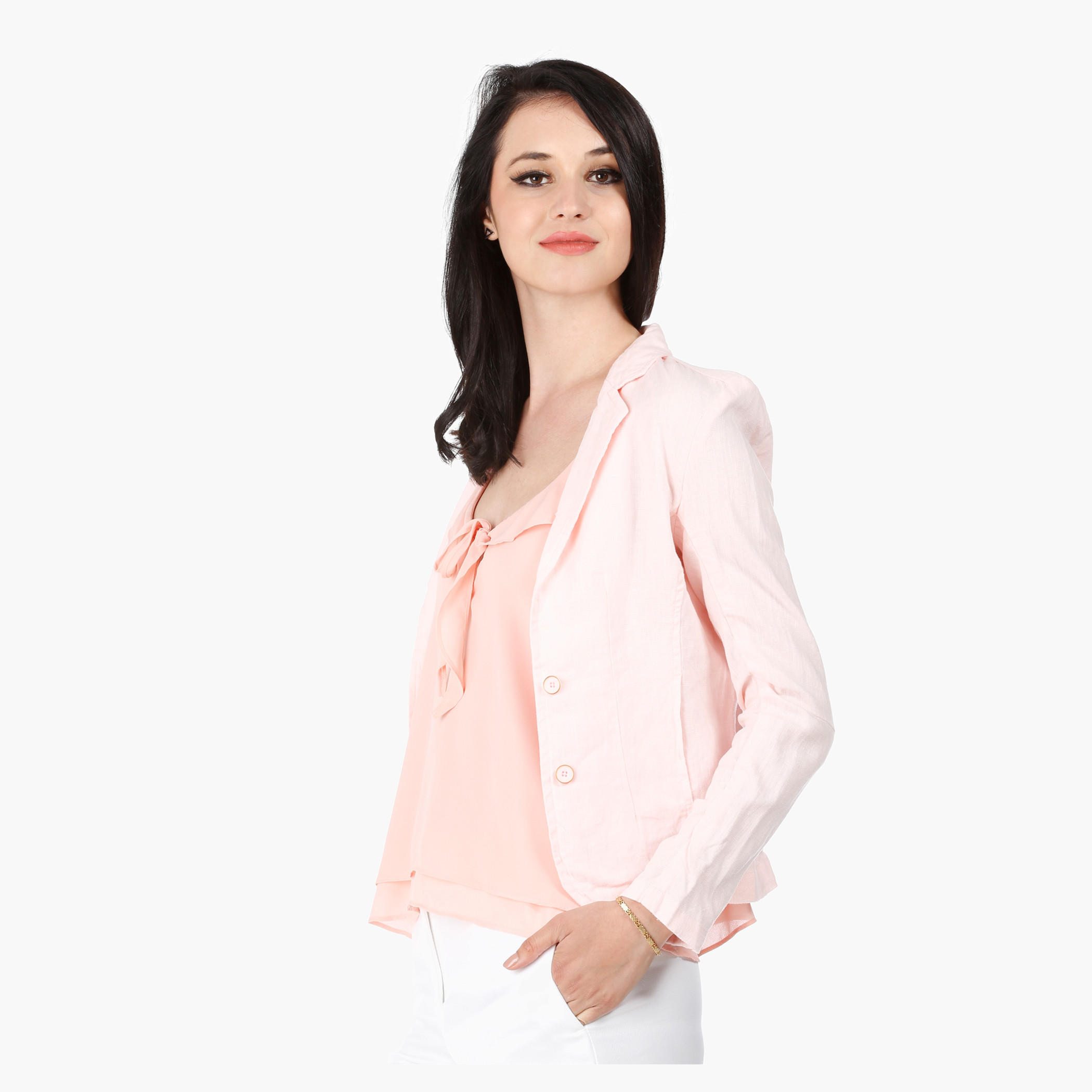 Linen Jacket with Notch Lapel and Long Sleeves in Regular Fit-women-clothing-coatsandjackets-blazers-image-13