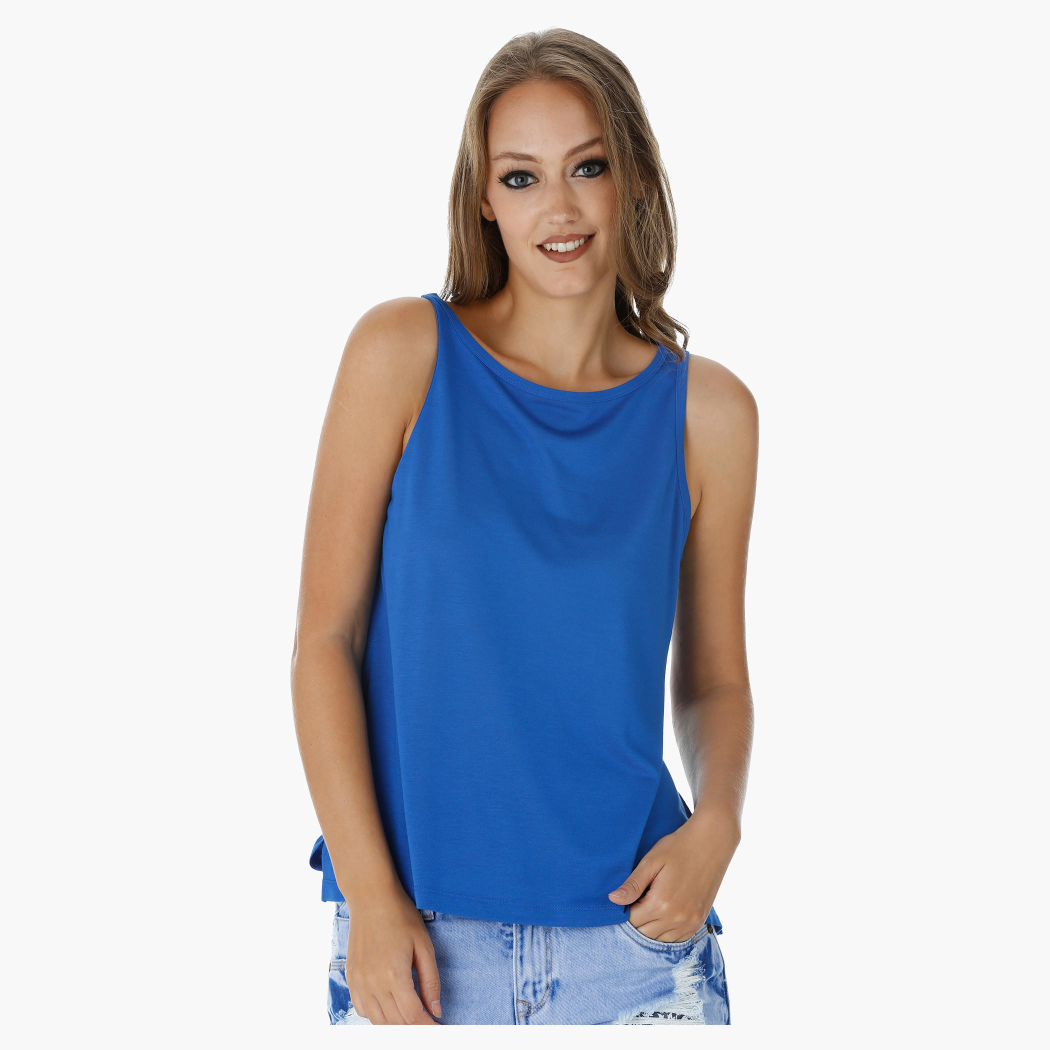 Sleeveless Top with Boat Neck-women-clothing-tshirts-image-1