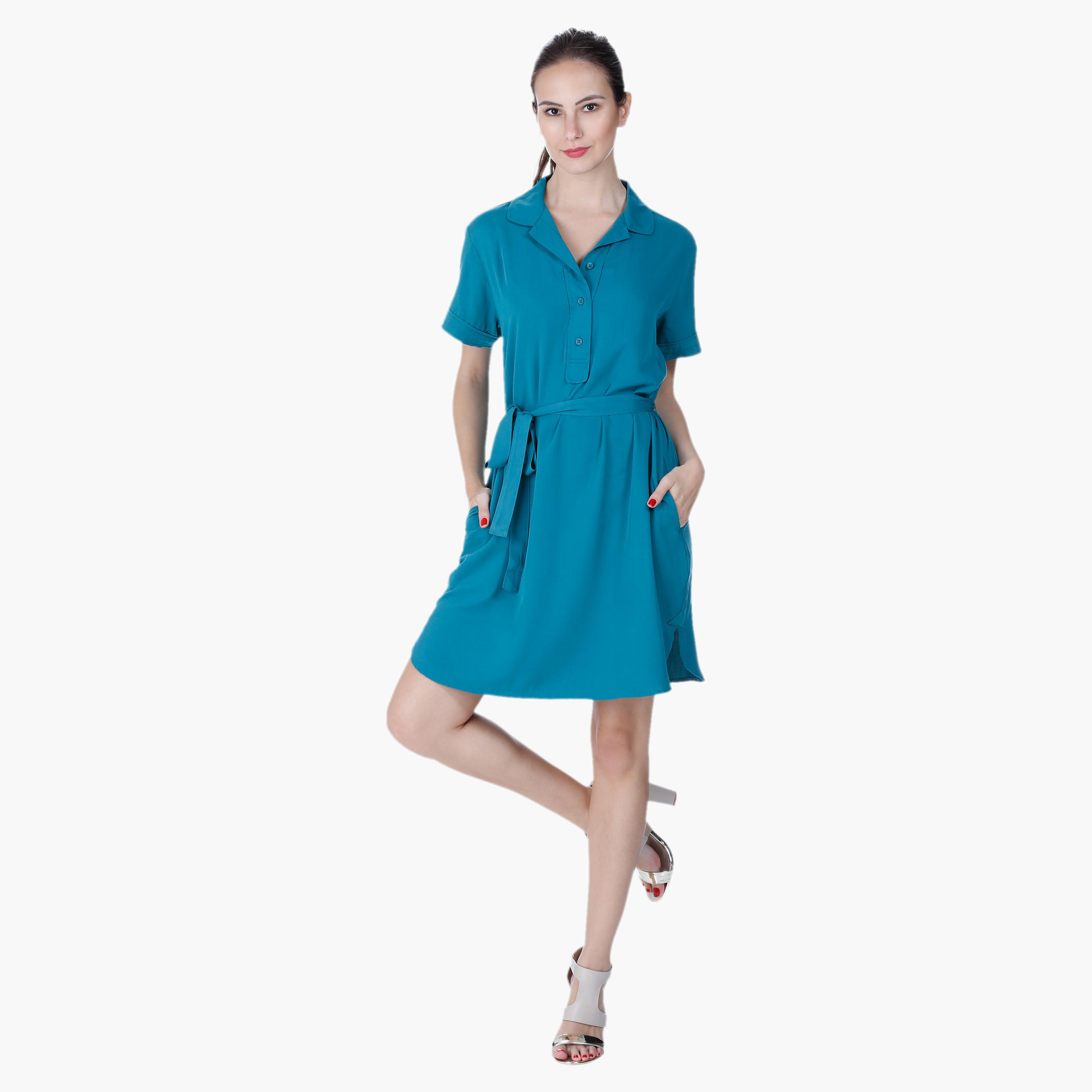 Notch-collared Dress with Waist Belt-women-clothing-dresses-image-5