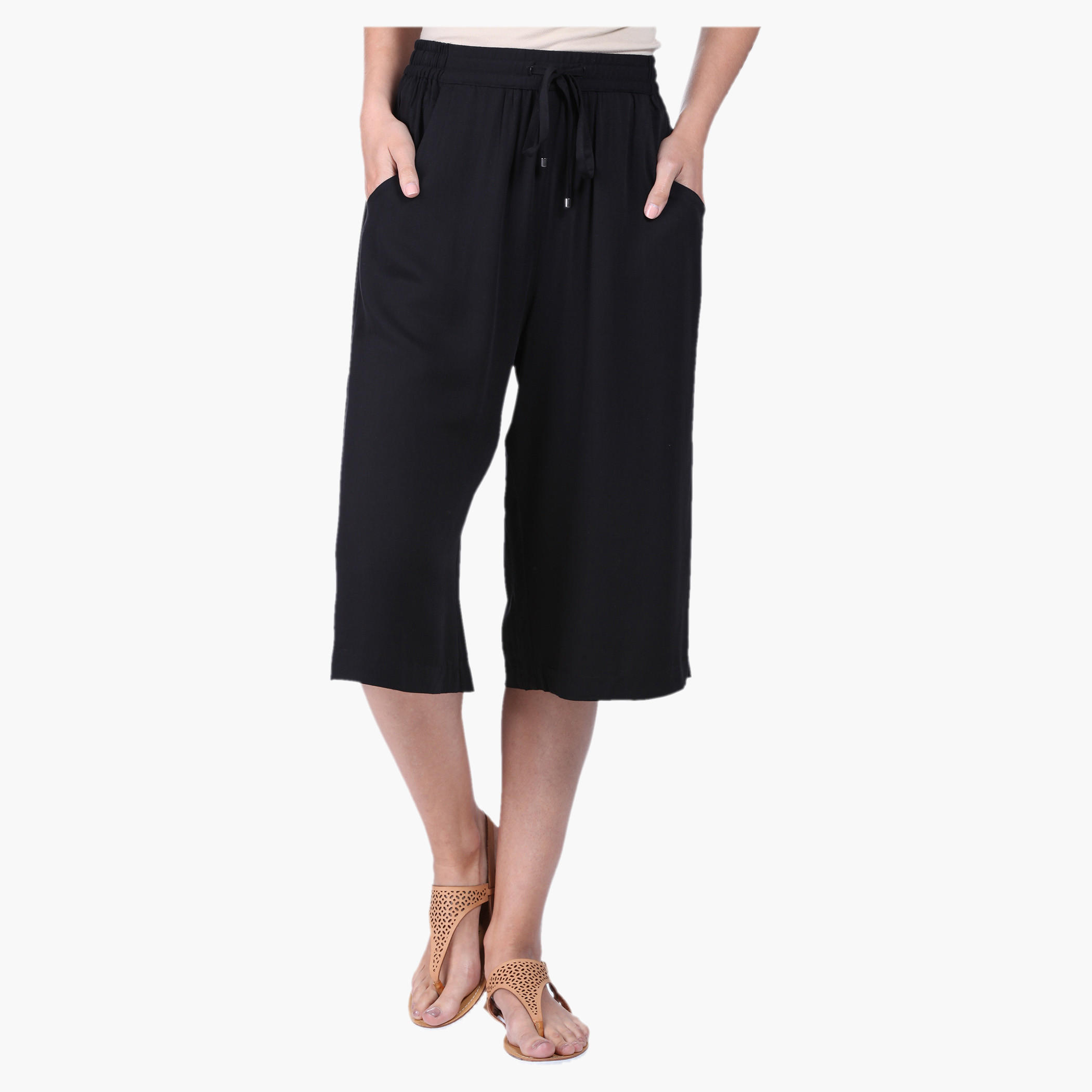 Solid Colour Culottes-women-clothing-bottoms-trousers-image-1