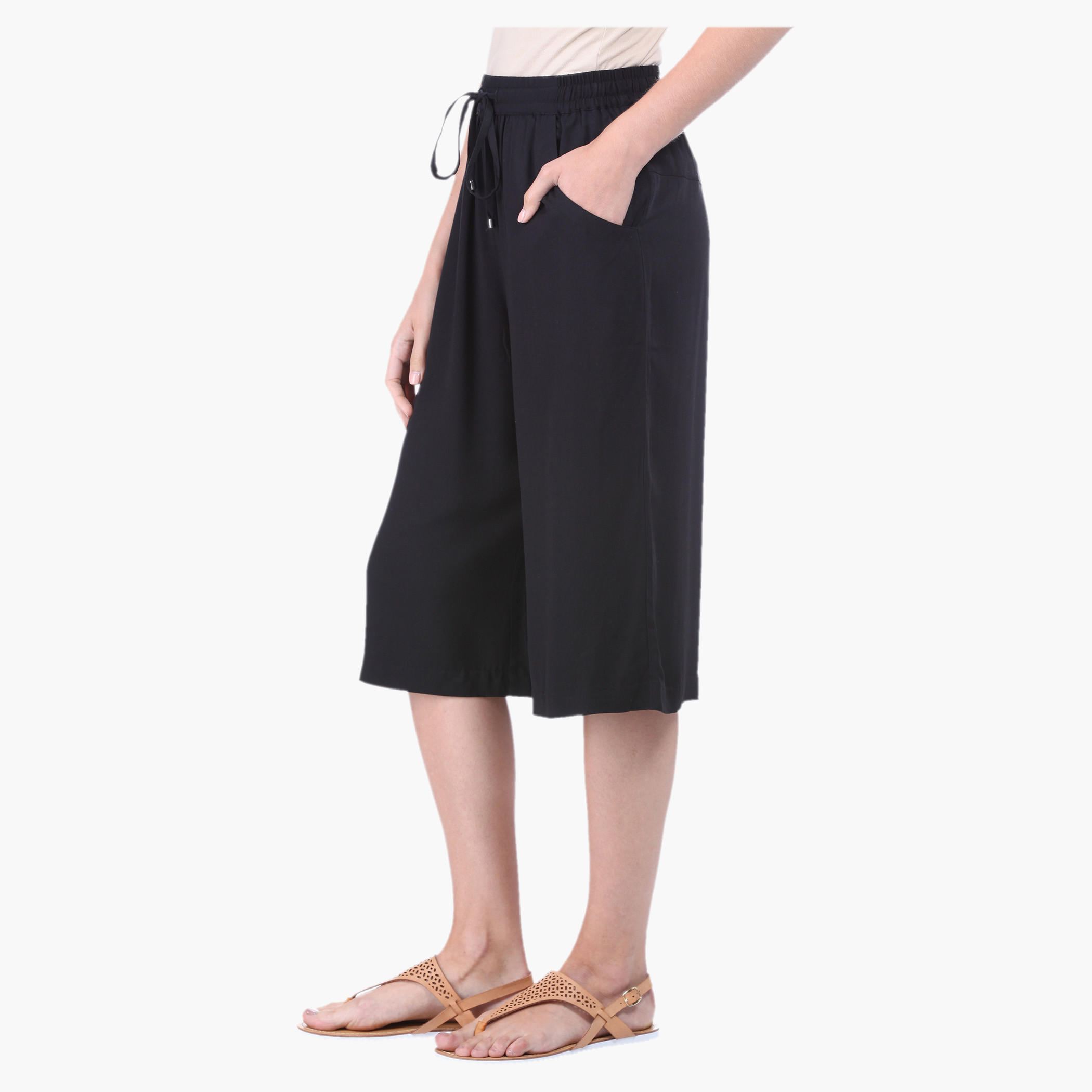 Solid Colour Culottes-women-clothing-bottoms-trousers-image-3