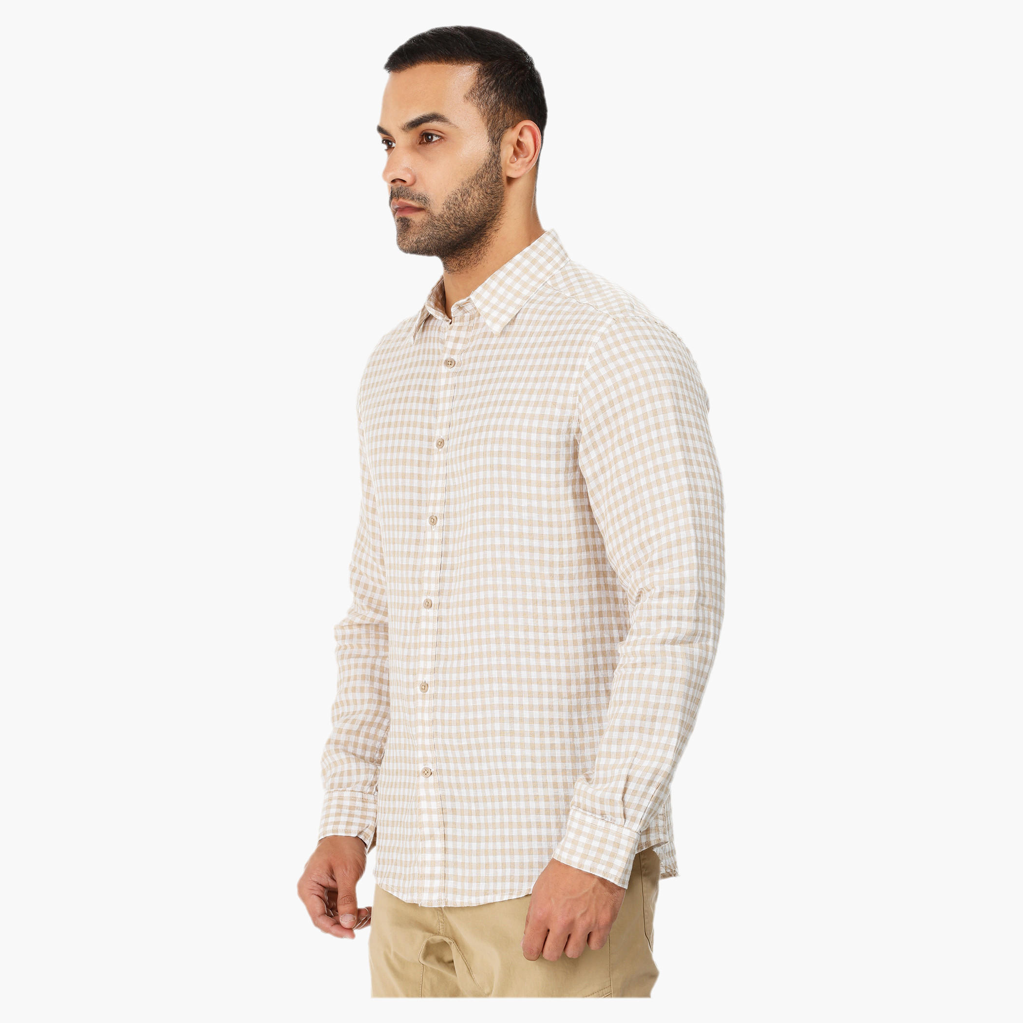 Gingham Long-sleeved Shirt-men-clothing-shirts-image-13