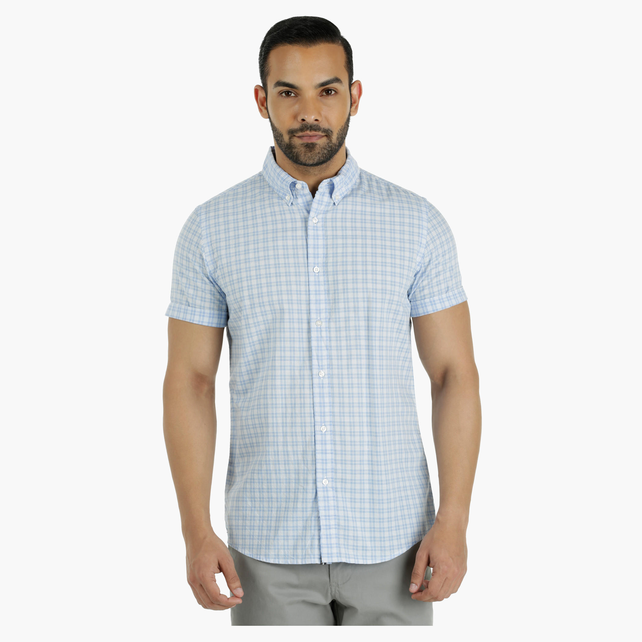 Cotton Chequered Shirt with Half Sleeves in Regular Fit-men-clothing-shirts-image-1