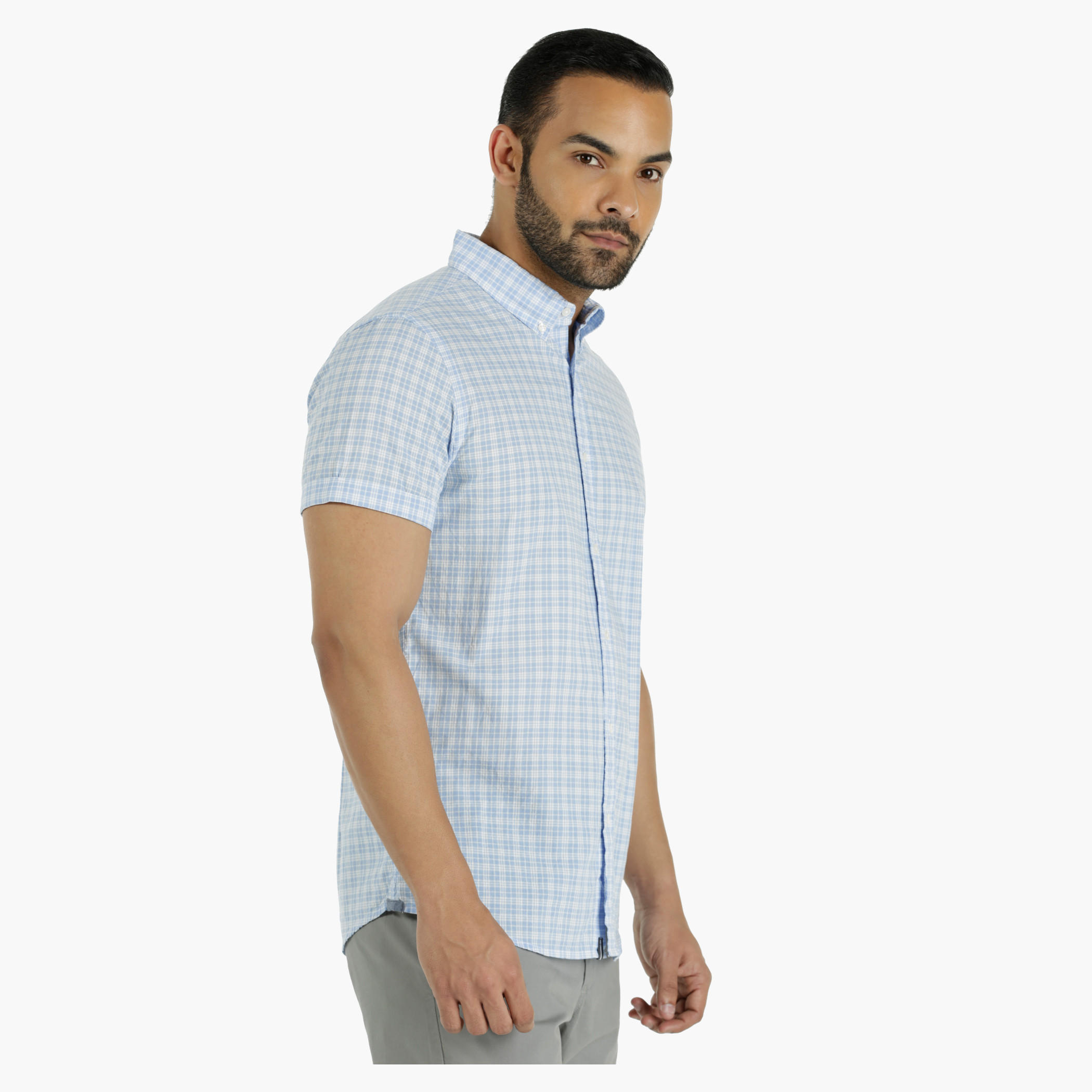 Cotton Chequered Shirt with Half Sleeves in Regular Fit-men-clothing-shirts-image-3