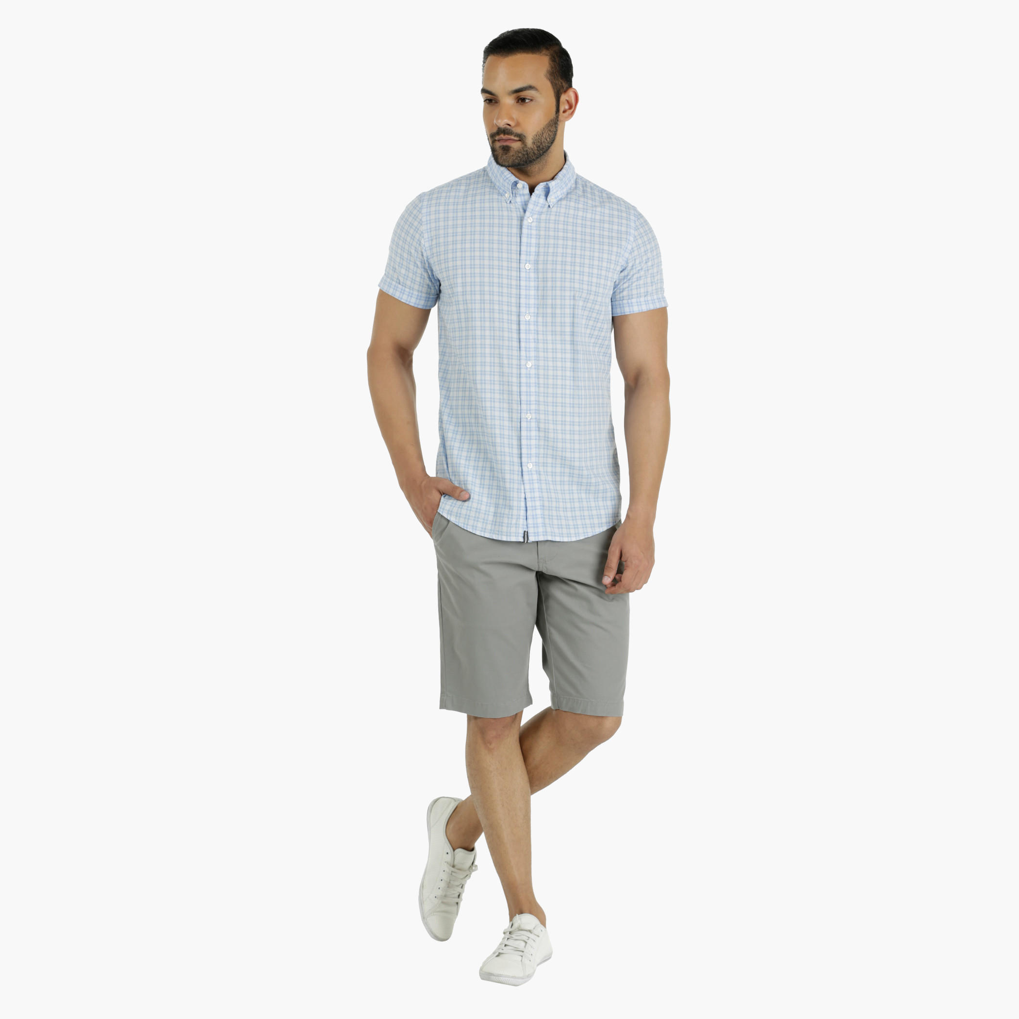 Cotton Chequered Shirt with Half Sleeves in Regular Fit-men-clothing-shirts-image-5
