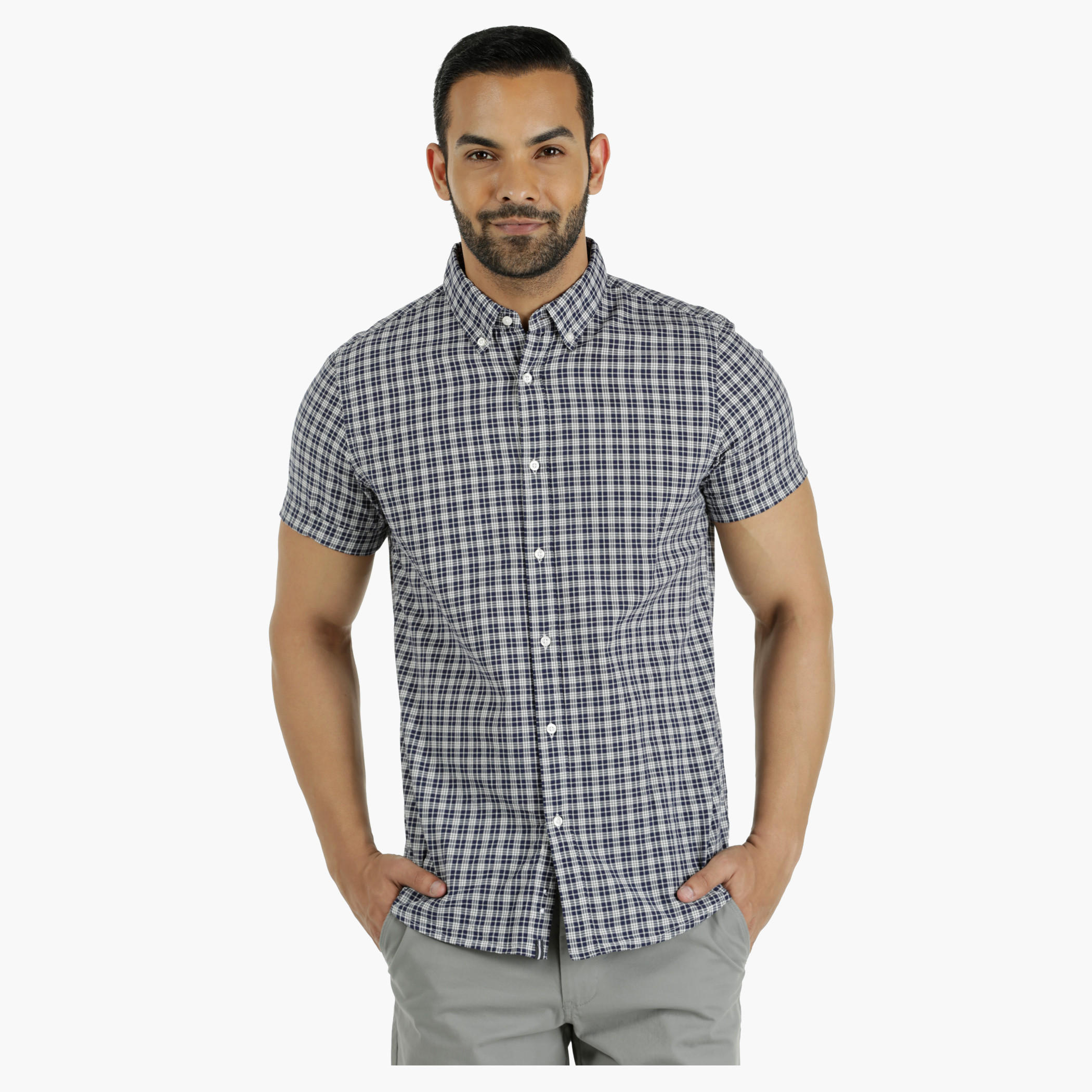 Cotton Chequered Shirt with Half Sleeves in Regular Fit-men-clothing-shirts-image-6