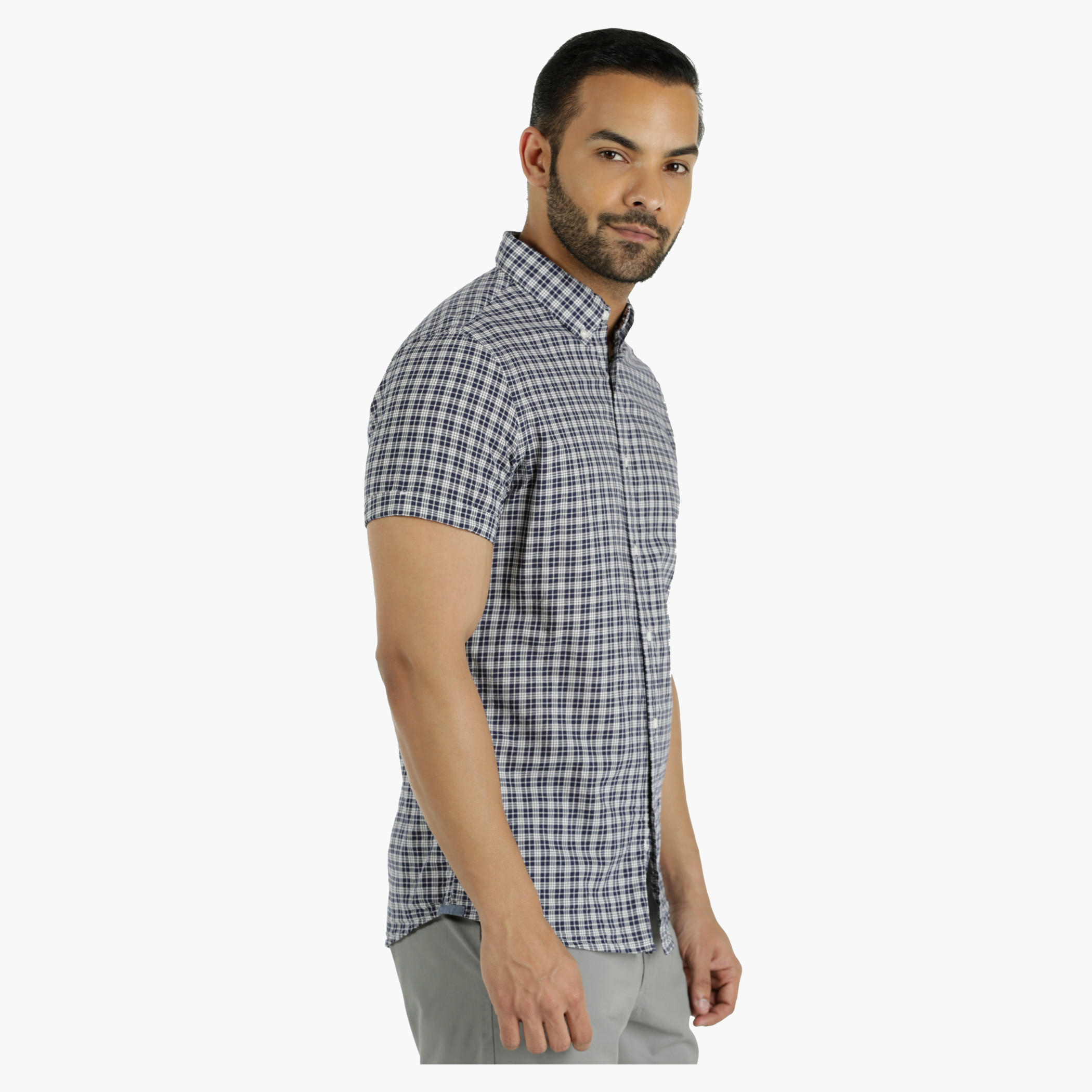 Cotton Chequered Shirt with Half Sleeves in Regular Fit-men-clothing-shirts-image-8