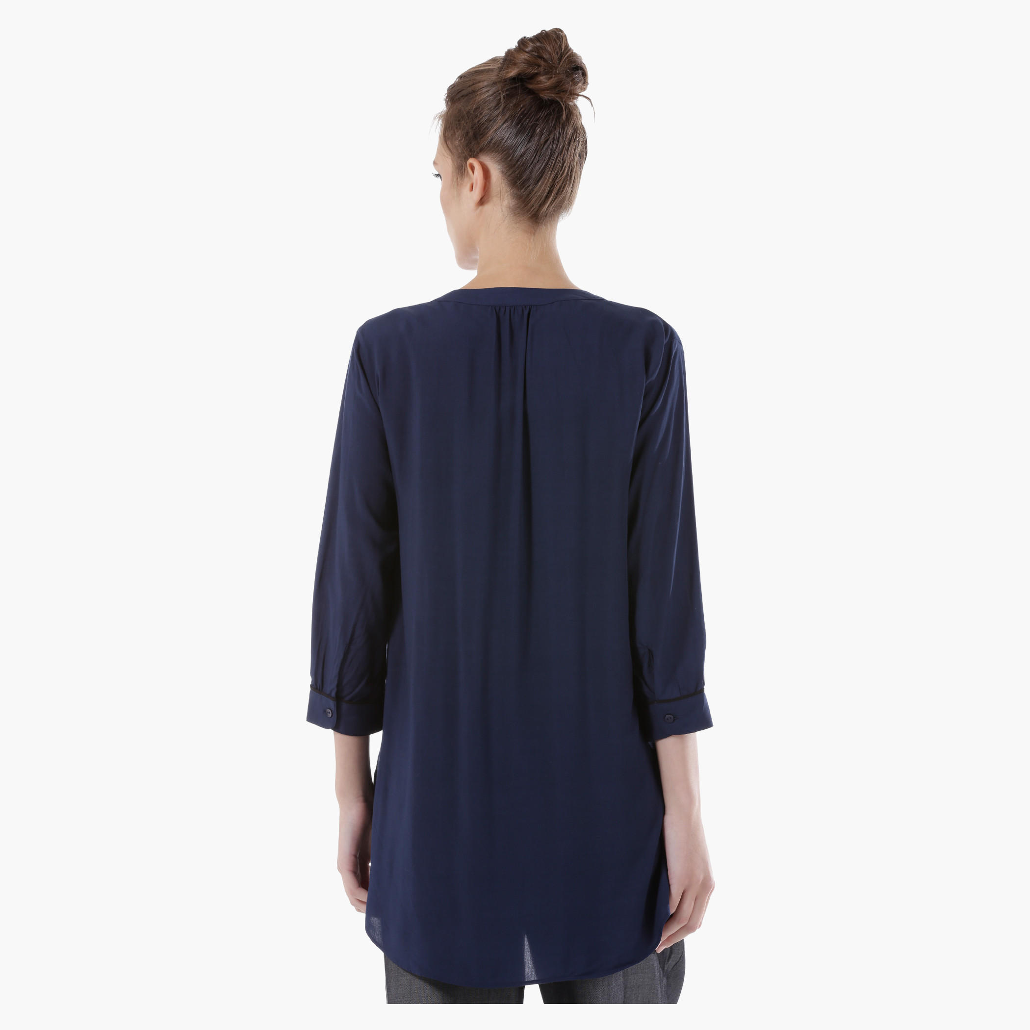 Woven Top with 3/4 Sleeves and High Low Hem-women-clothing-shirtsandblouses-blouses-image-2
