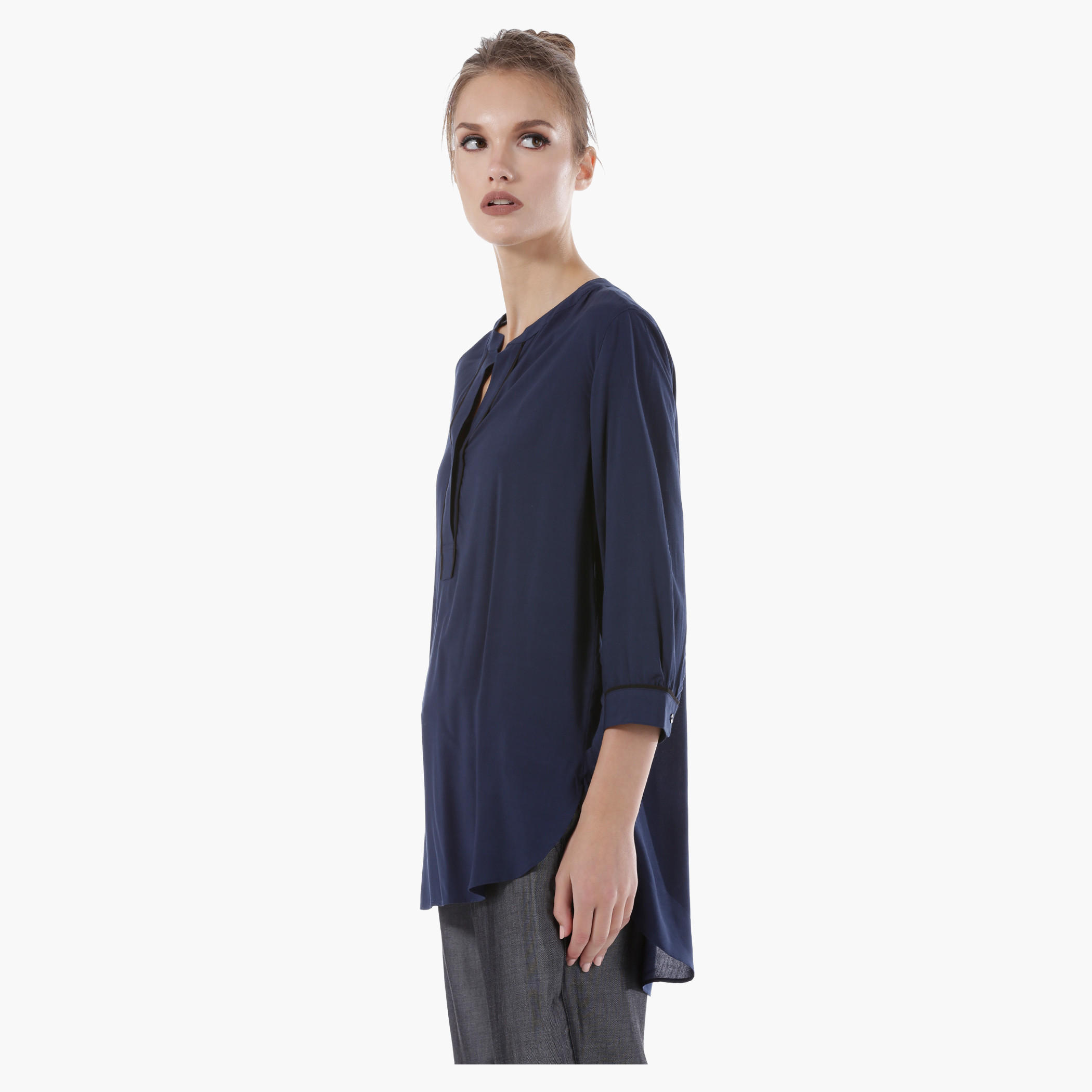 Woven Top with 3/4 Sleeves and High Low Hem-women-clothing-shirtsandblouses-blouses-image-3