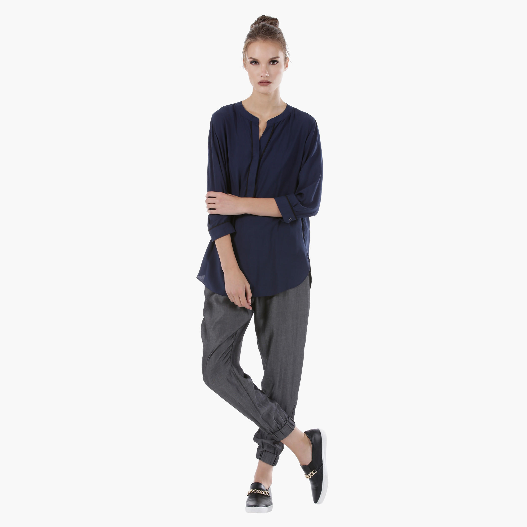 Woven Top with 3/4 Sleeves and High Low Hem-women-clothing-shirtsandblouses-blouses-image-5