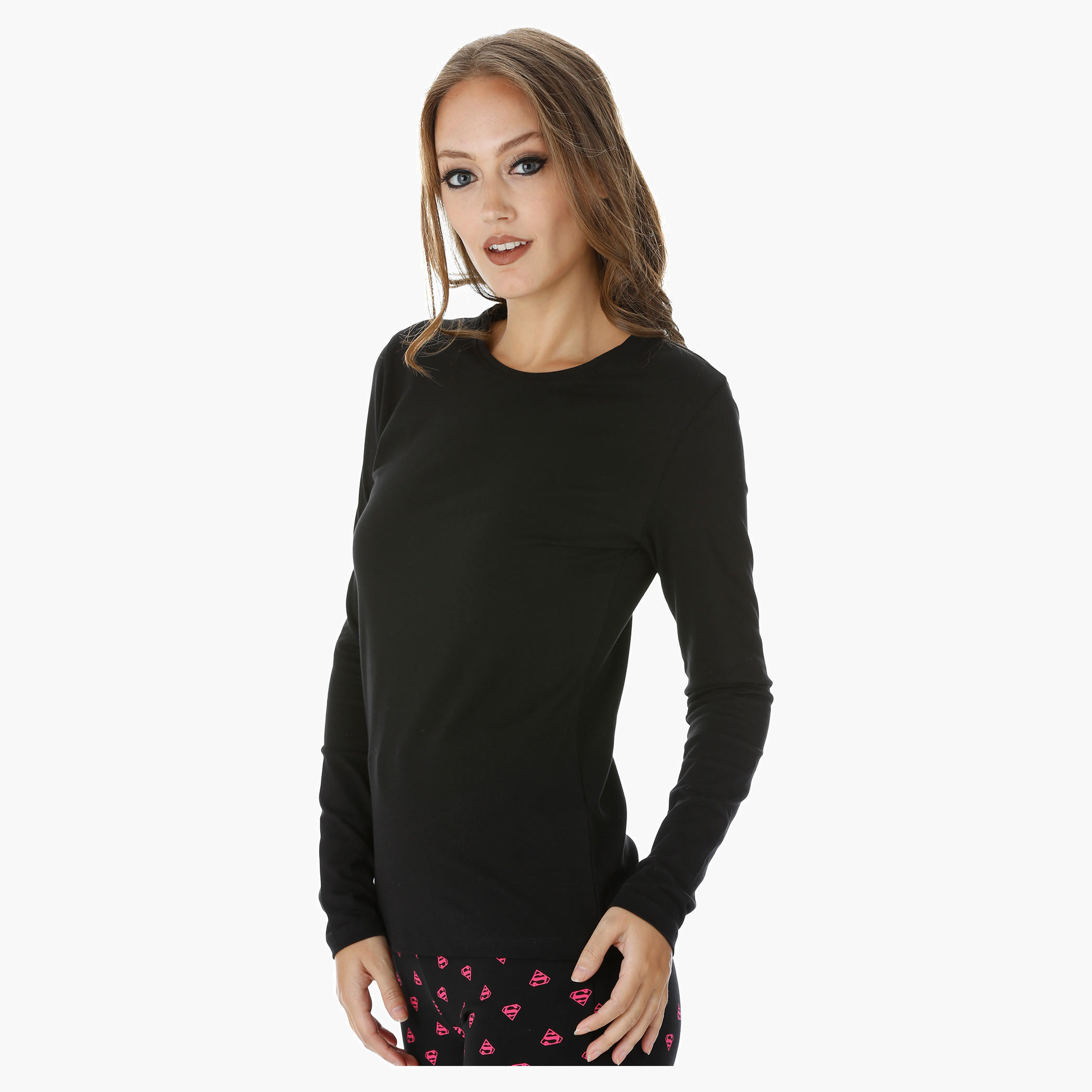 Crew Neck T-Shirt with Long Sleeves-women-clothing-tshirts-image-3