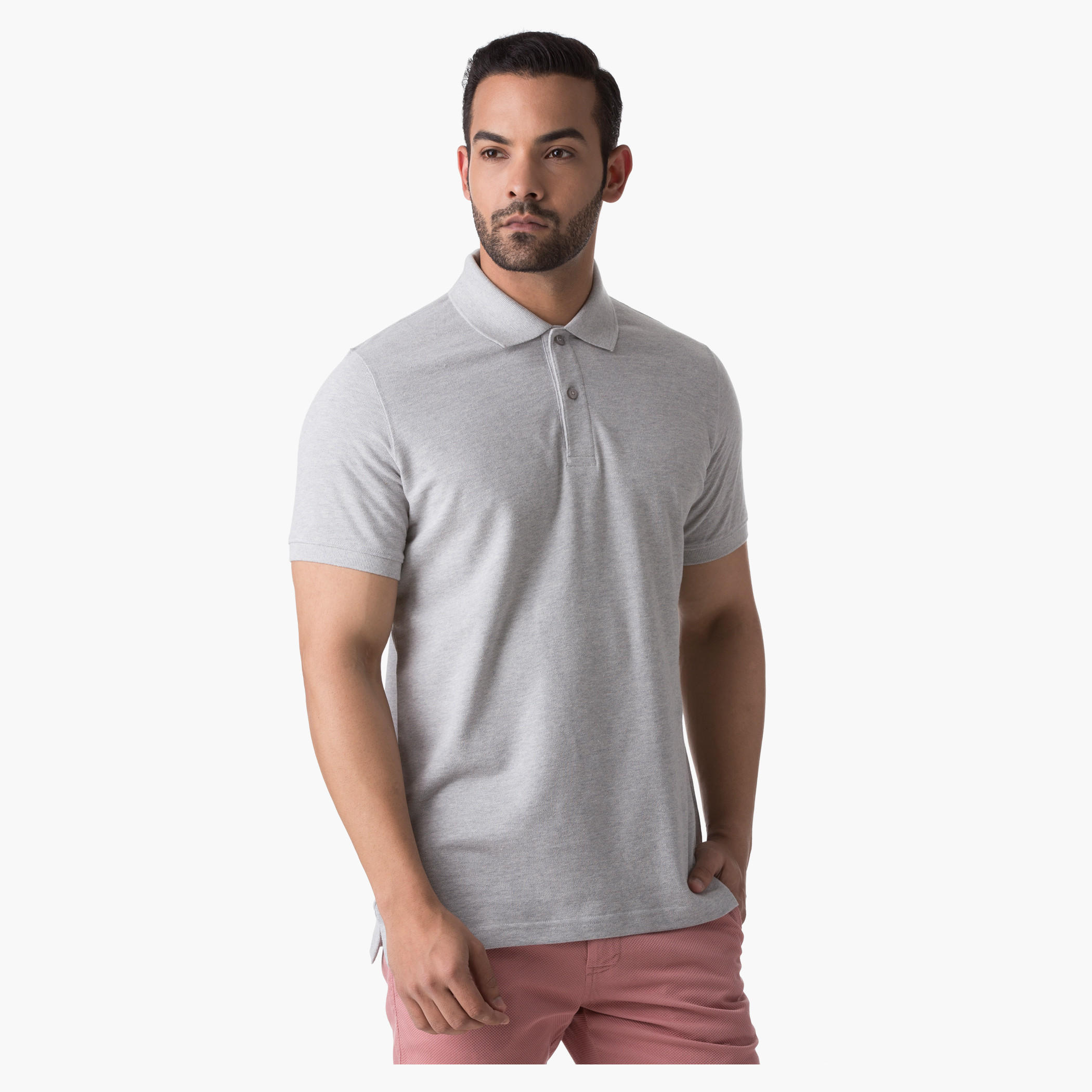 Basic Cotton Polo Neck T-Shirt with Short Sleeves-men-clothing-tshirtsandpolos-polos-image-1