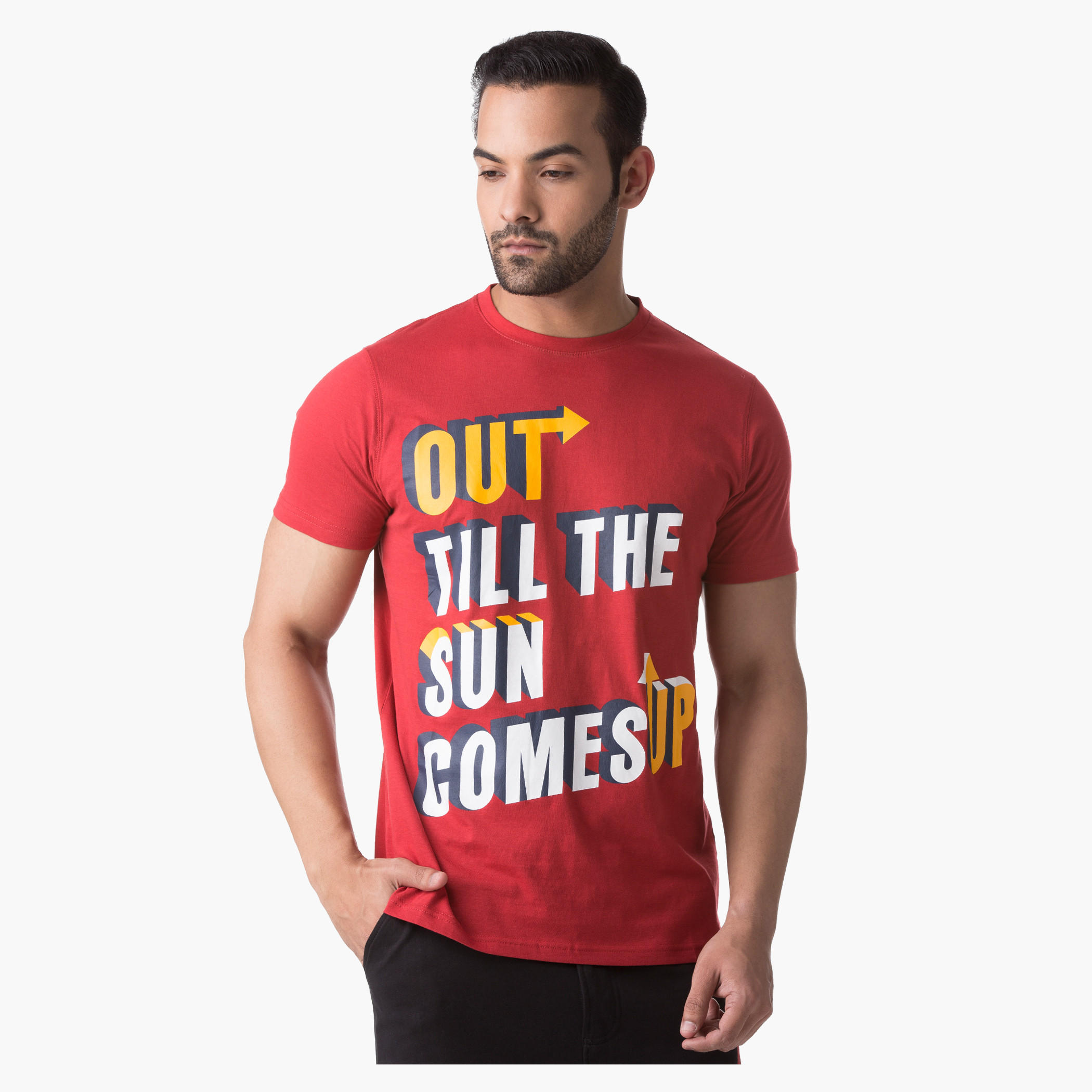 Basic Screen Printed Cotton T-Shirt with Short Sleeves and Crew Neck-men-clothing-tshirtsandpolos-tshirts-image-1