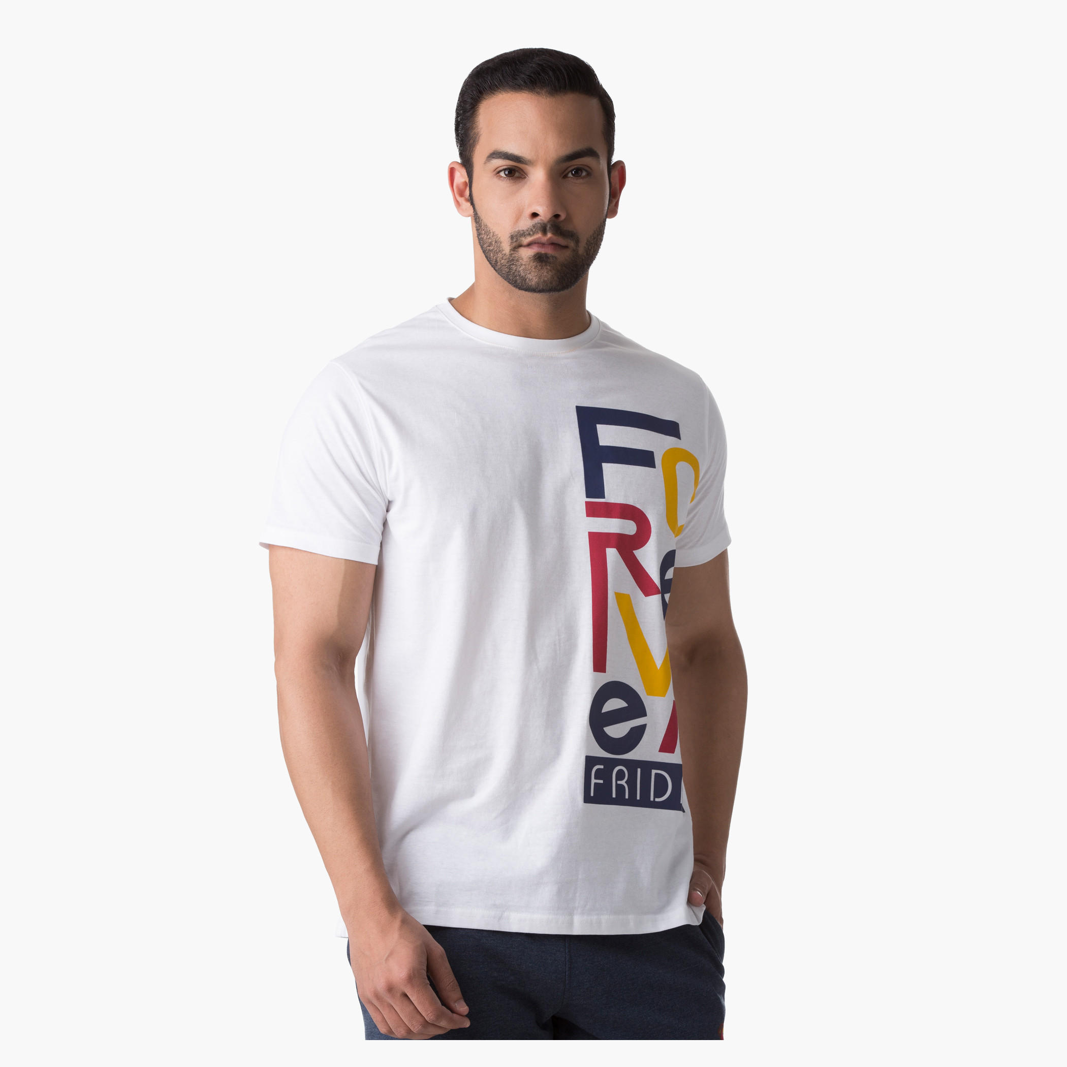 Basic Screen Printed Cotton T-Shirt with Short Sleeves and Crew Neck-men-clothing-tshirtsandpolos-tshirts-image-1