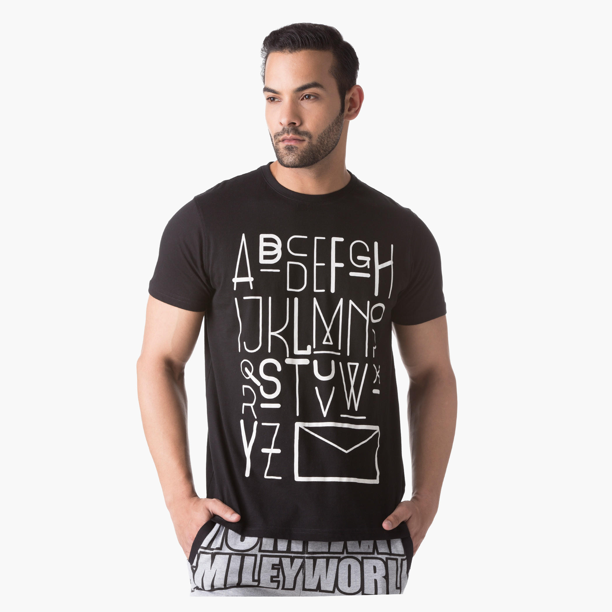 Basic Screen Printed Cotton T-Shirt with Short Sleeves and Crew Neck-men-clothing-tshirtsandpolos-tshirts-image-1