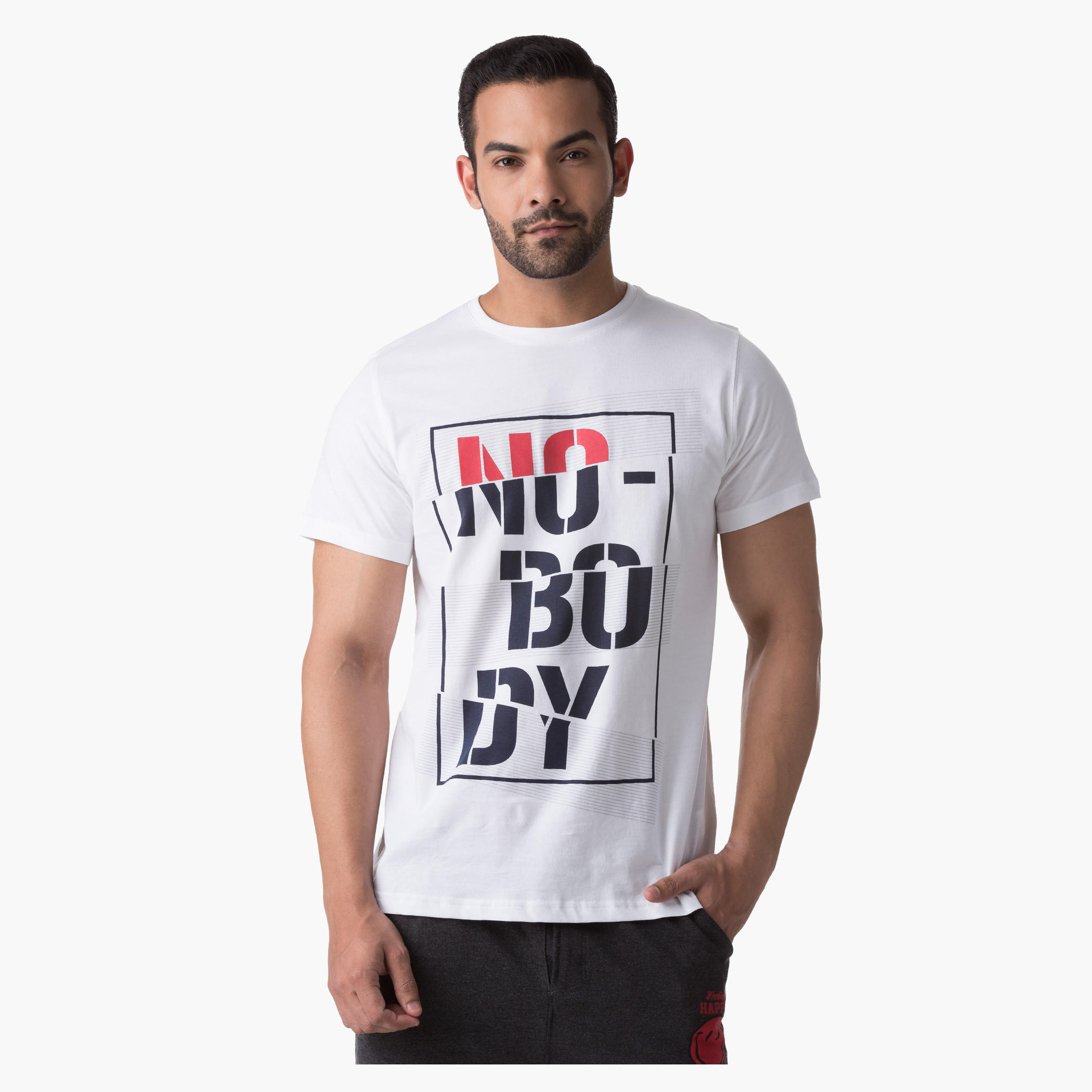 Basic Screen Printed Cotton T-Shirt with Short Sleeves and Crew Neck-men-clothing-tshirtsandpolos-tshirts-image-1