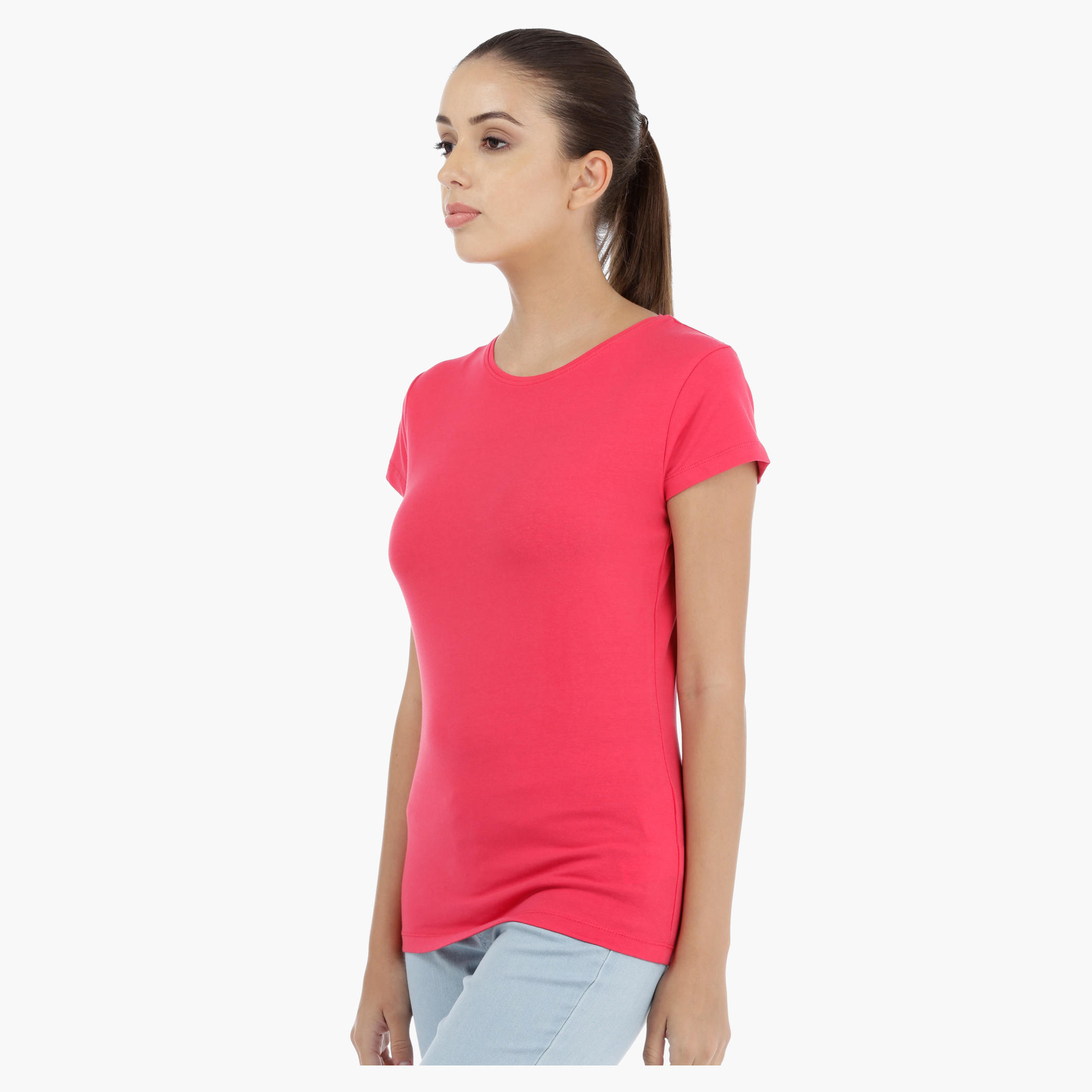Round Neck T-Shirt with Short Sleeves-women-clothing-tshirts-image-3