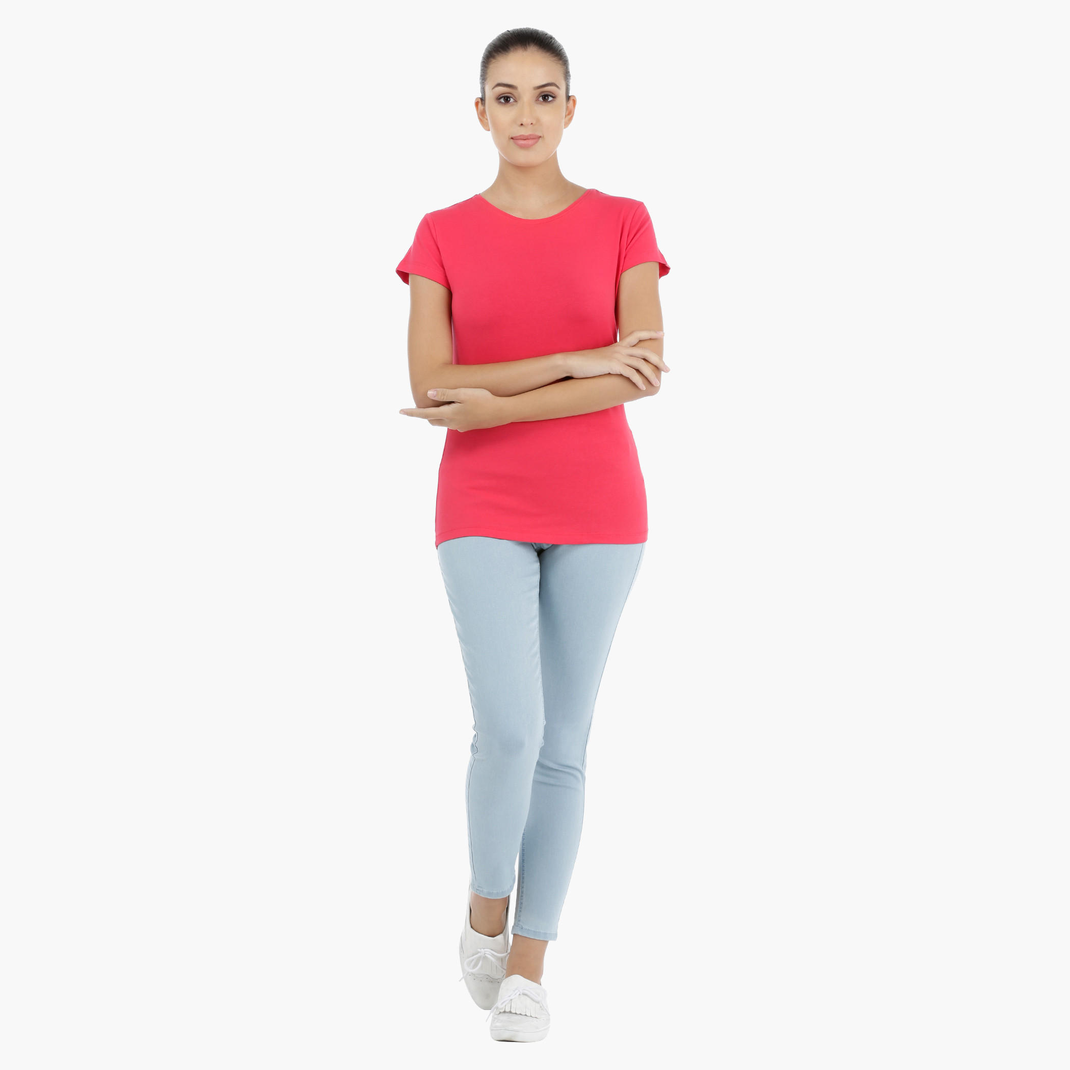 Round Neck T-Shirt with Short Sleeves-women-clothing-tshirts-image-1
