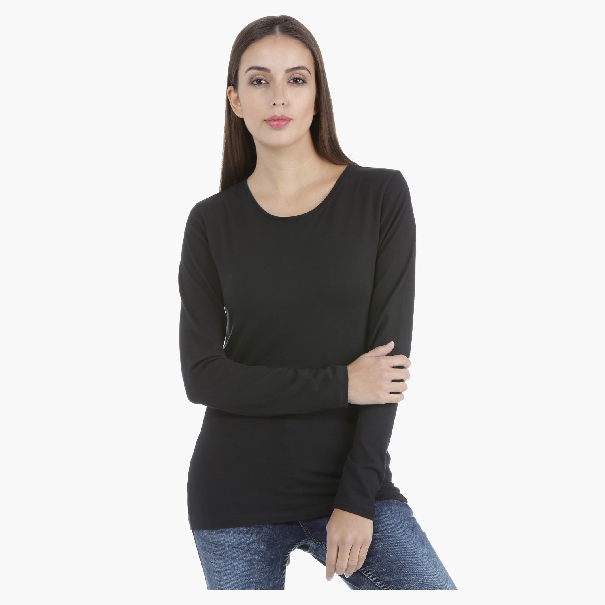 Basic T-Shirt with Long Sleeves and Crew Neck in Regular Fit-women-clothing-tshirts-image-1