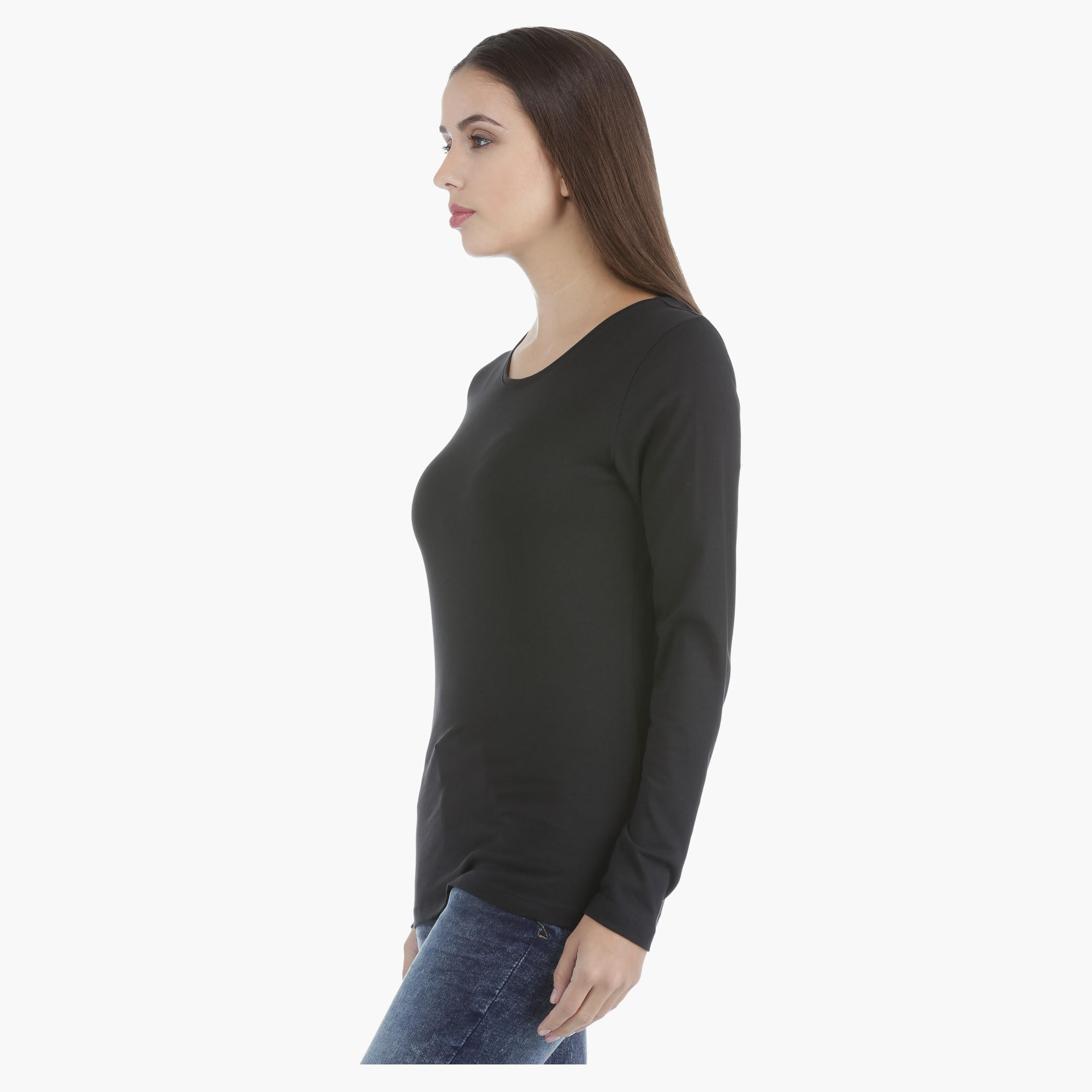 Basic T-Shirt with Long Sleeves and Crew Neck in Regular Fit-women-clothing-tshirts-image-3