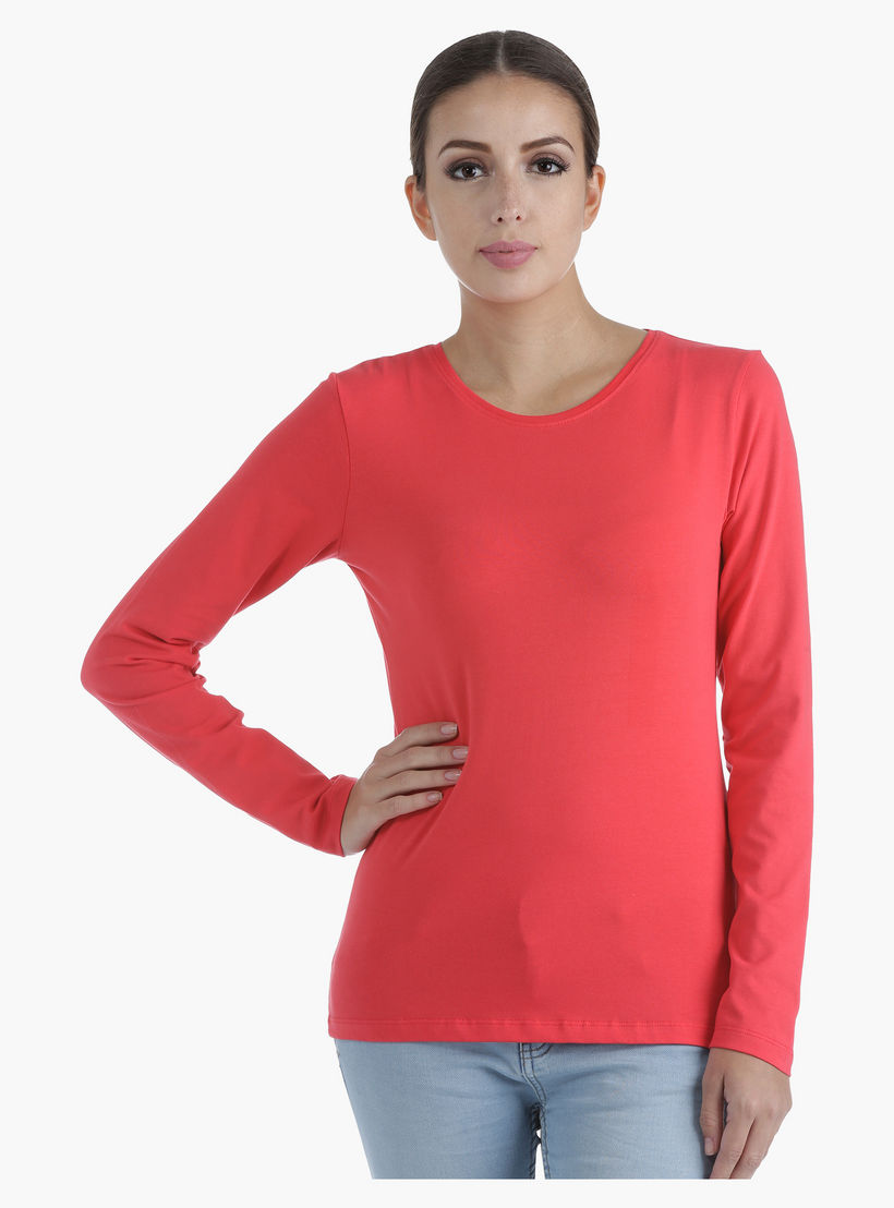 Basic Round Neck T-Shirt with Long Sleeves in Regular Fit-women-clothing-tshirts-image-5