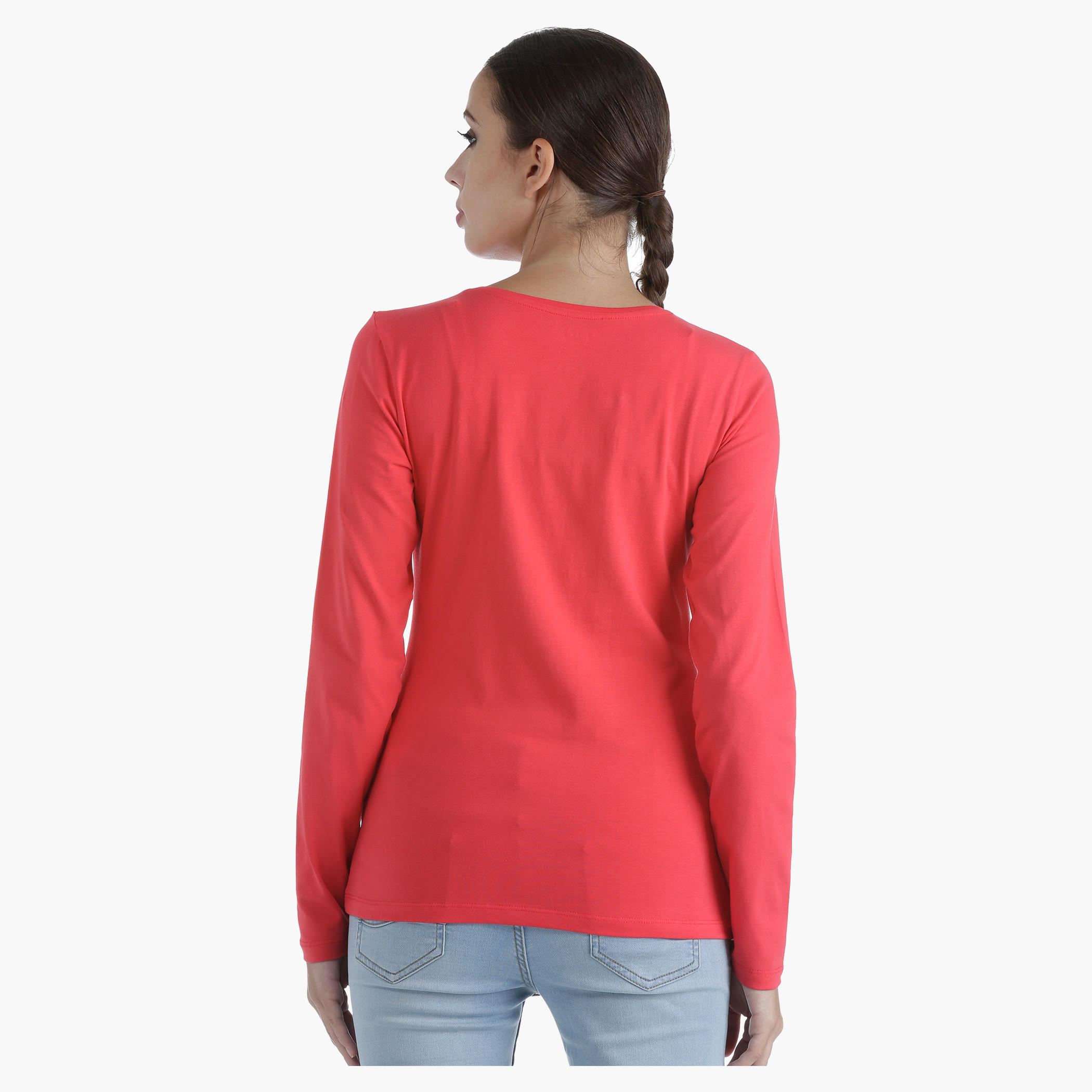 Basic Round Neck T-Shirt with Long Sleeves in Regular Fit-women-clothing-tshirts-image-4
