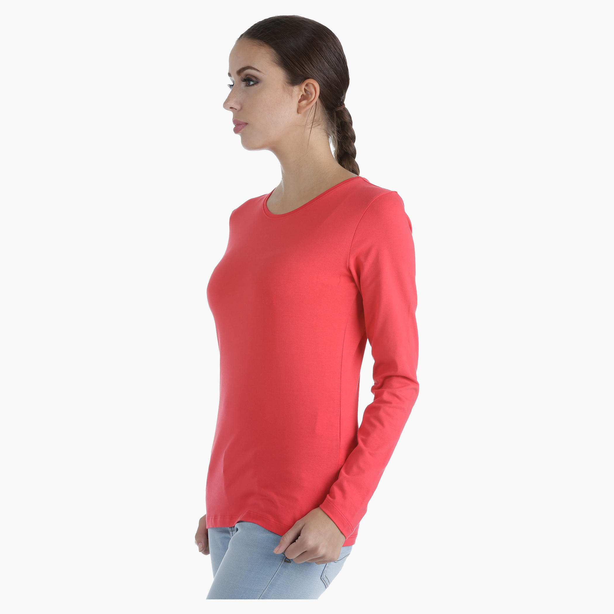 Basic Round Neck T-Shirt with Long Sleeves in Regular Fit-women-clothing-tshirts-image-3