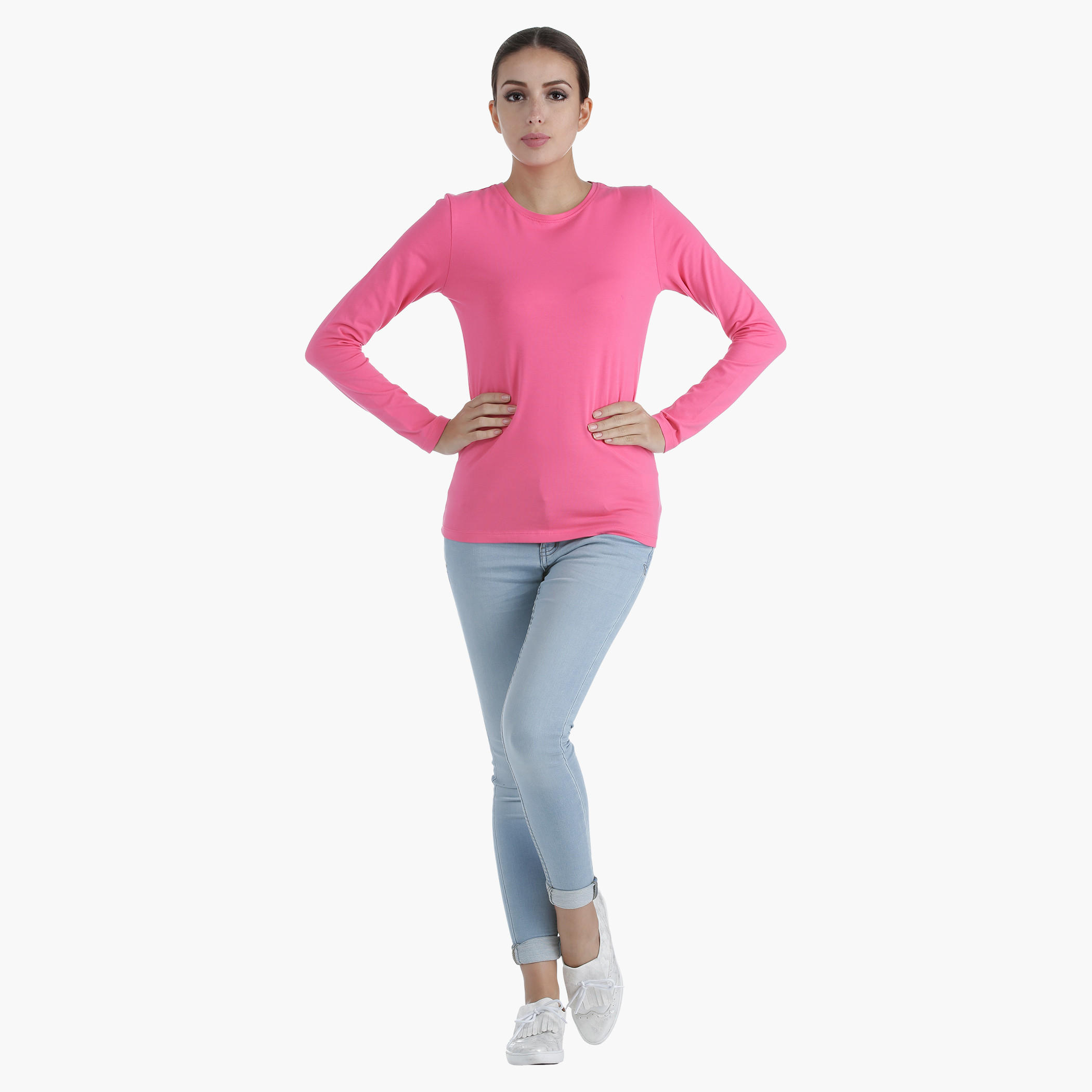 Basic Top with Crew Neck and Long Sleeves in Regular Fit-women-clothing-tshirts-image-1