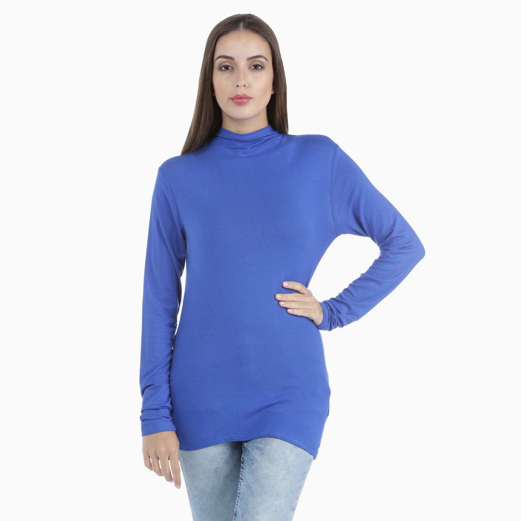 Basic T-Shirt with Mock Turtle Neck in Regular Fit-women-clothing-tshirts-image-5