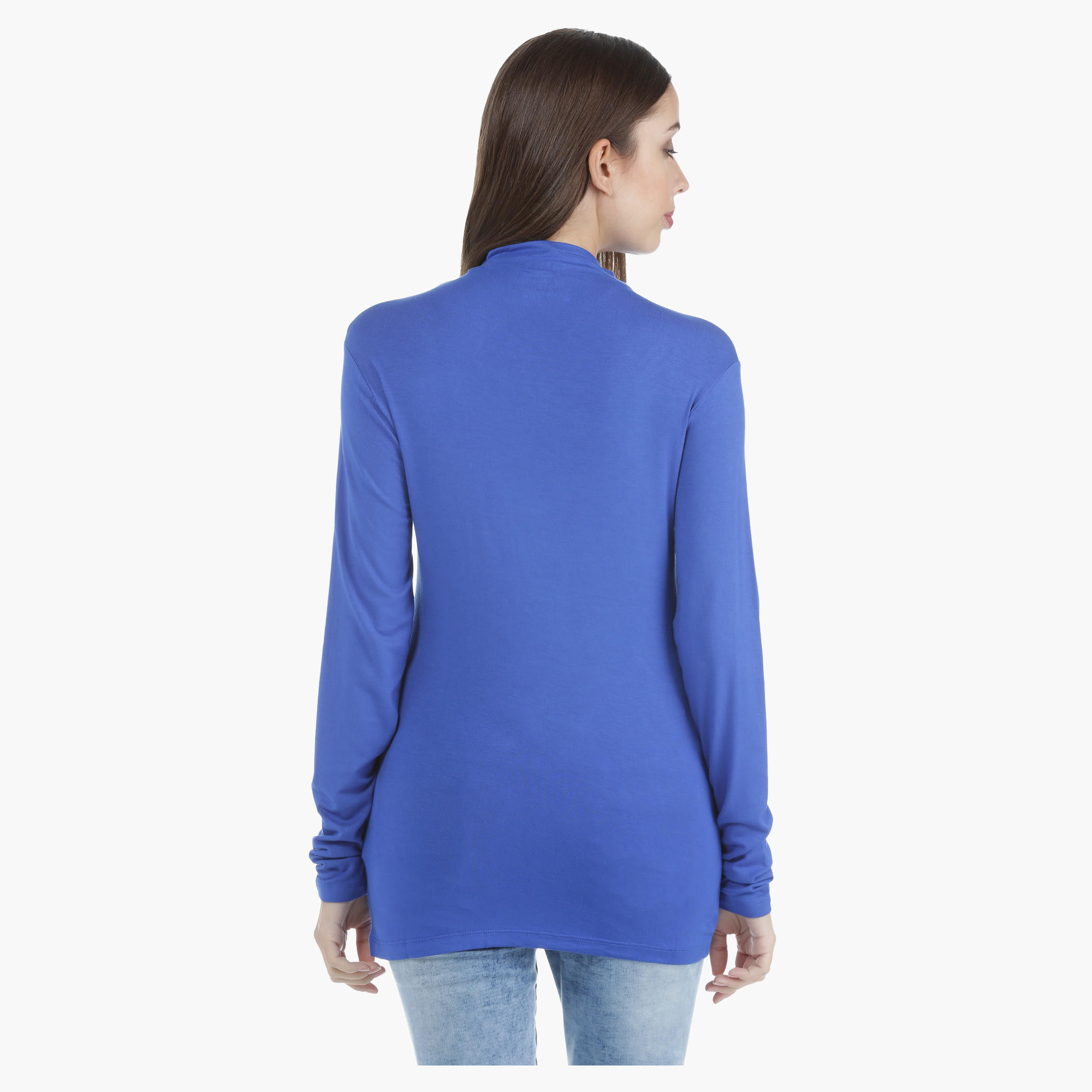 Basic T-Shirt with Mock Turtle Neck in Regular Fit-women-clothing-tshirts-image-4