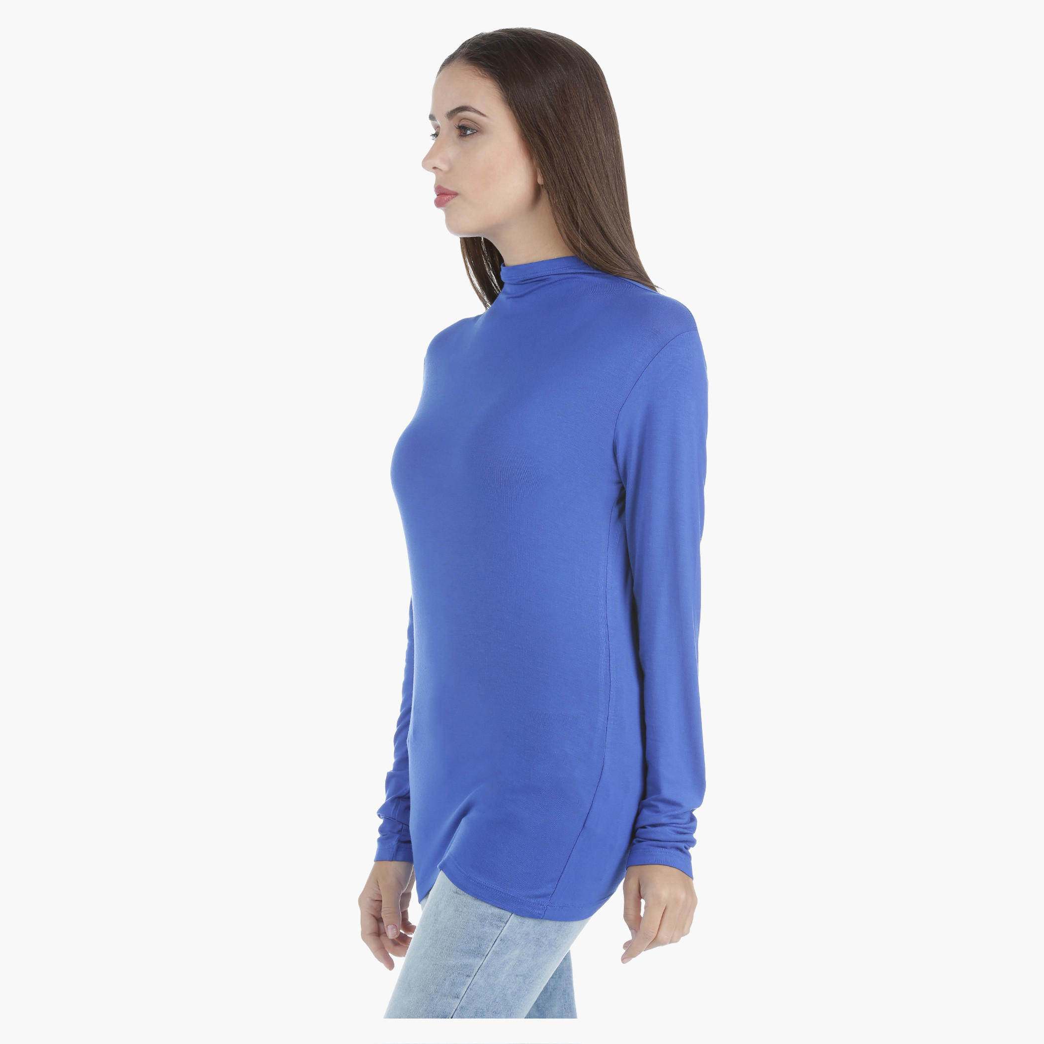 Basic T-Shirt with Mock Turtle Neck in Regular Fit-women-clothing-tshirts-image-3