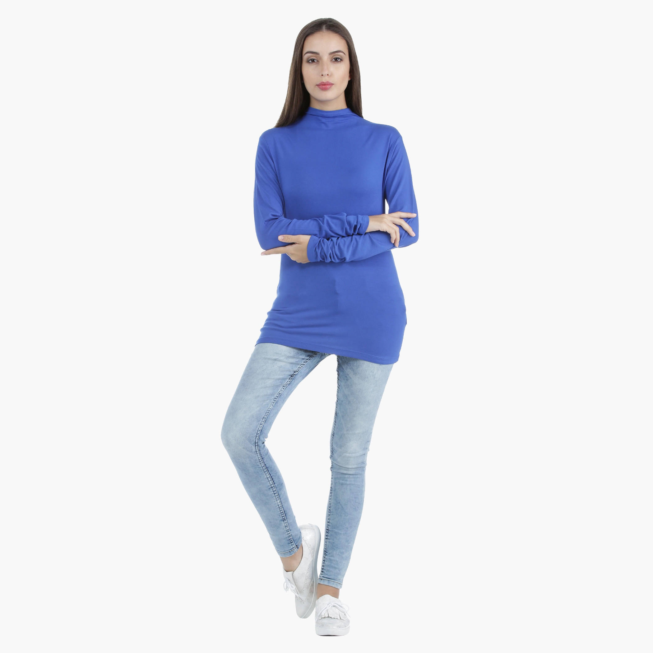 Basic T-Shirt with Mock Turtle Neck in Regular Fit-women-clothing-tshirts-image-1
