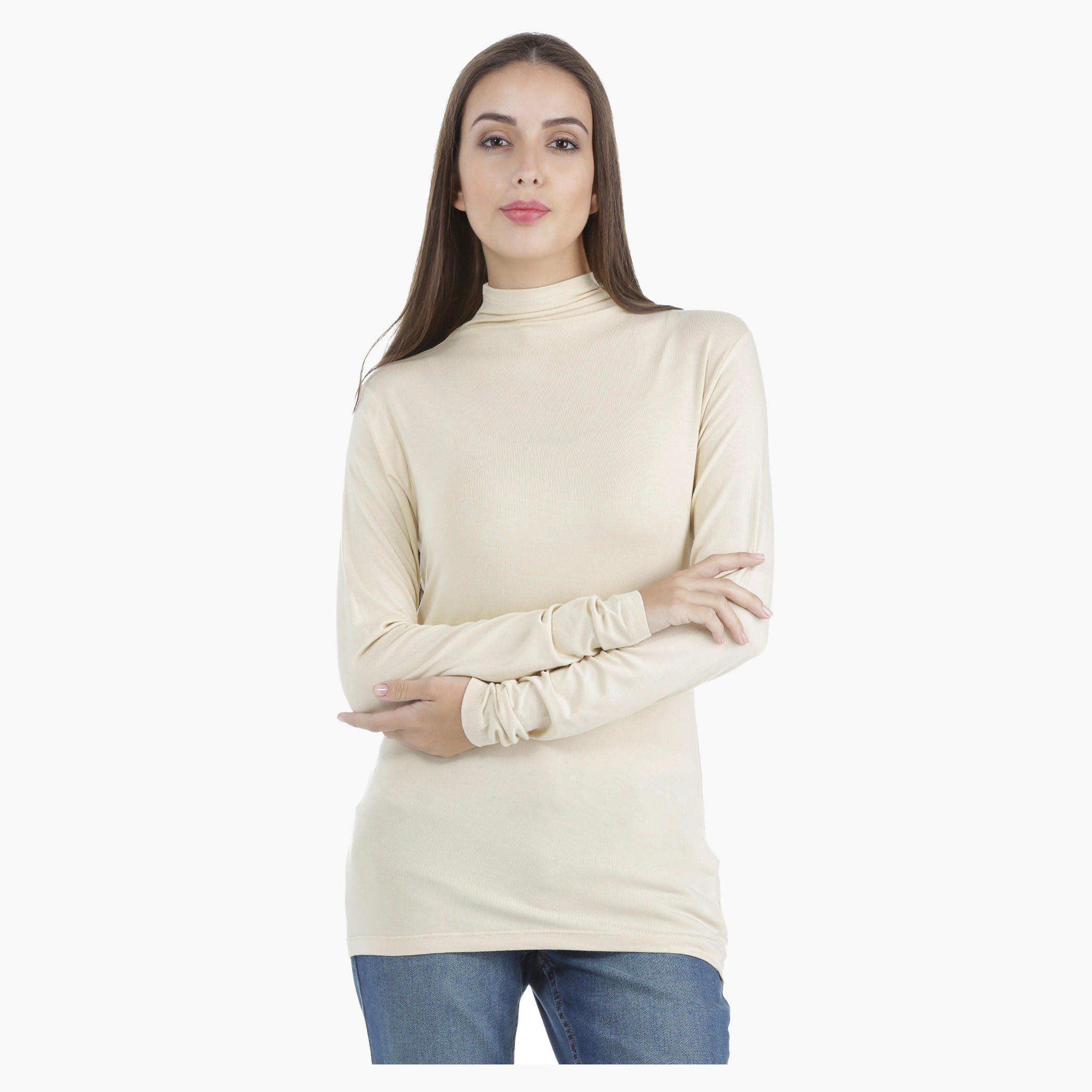 T-Shirt with Mock Turtle Neck in Regular Fit-women-clothing-tshirts-image-1