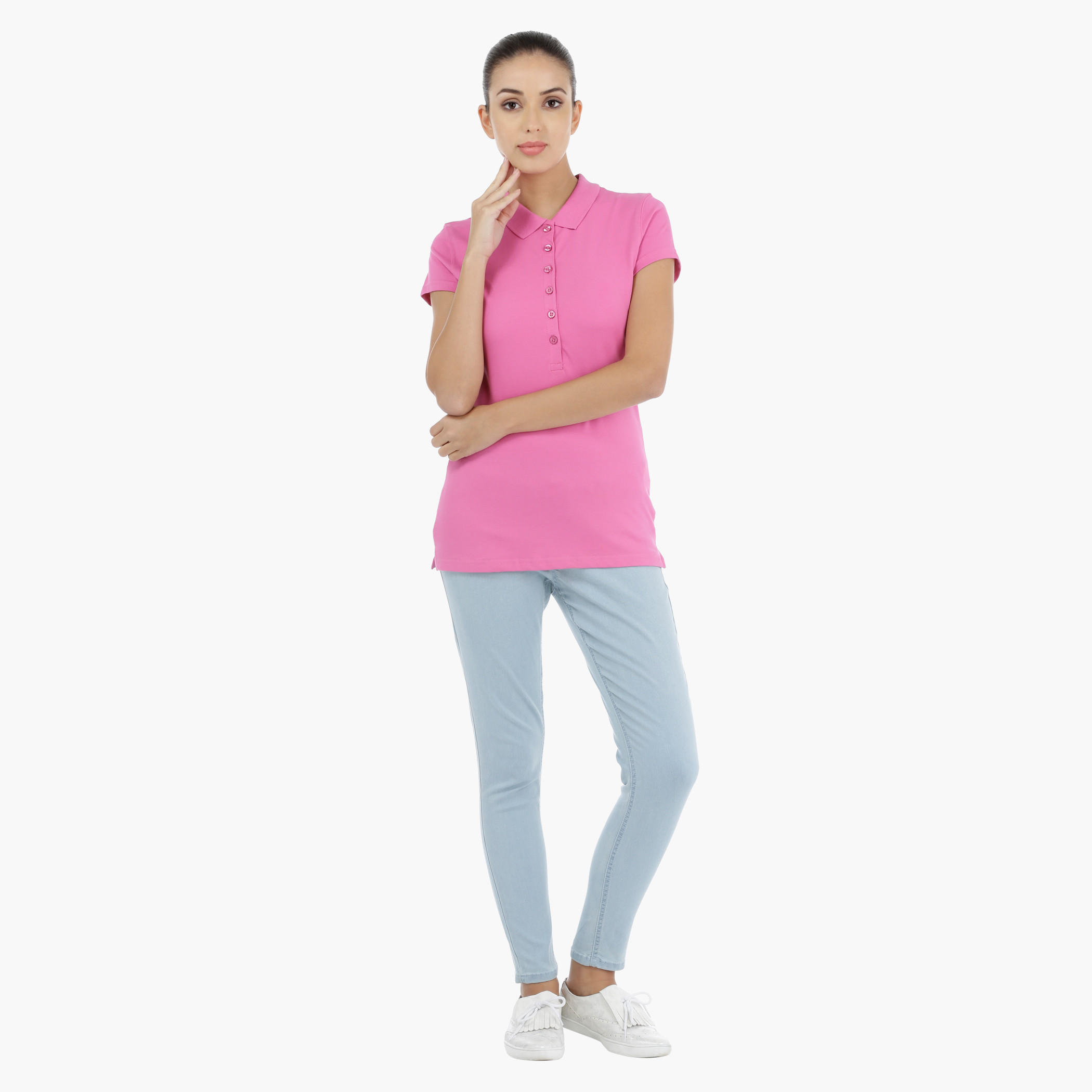 Short Sleeves T-Shirt with Polo Neck-women-clothing-tshirts-image-1