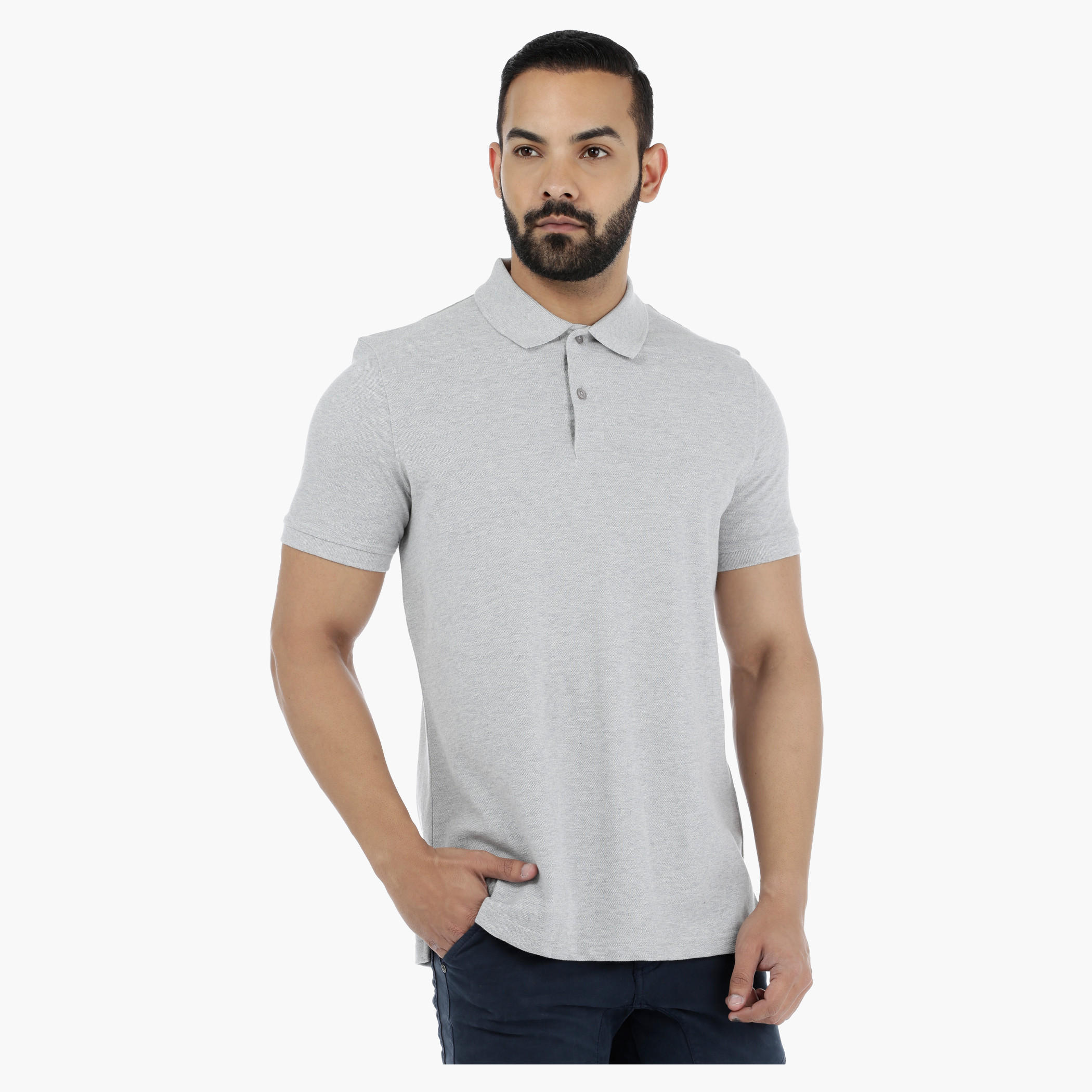 Pique Polo Neck T-Shirt with Short Sleeves-men-clothing-tshirtsandpolos-polos-image-1