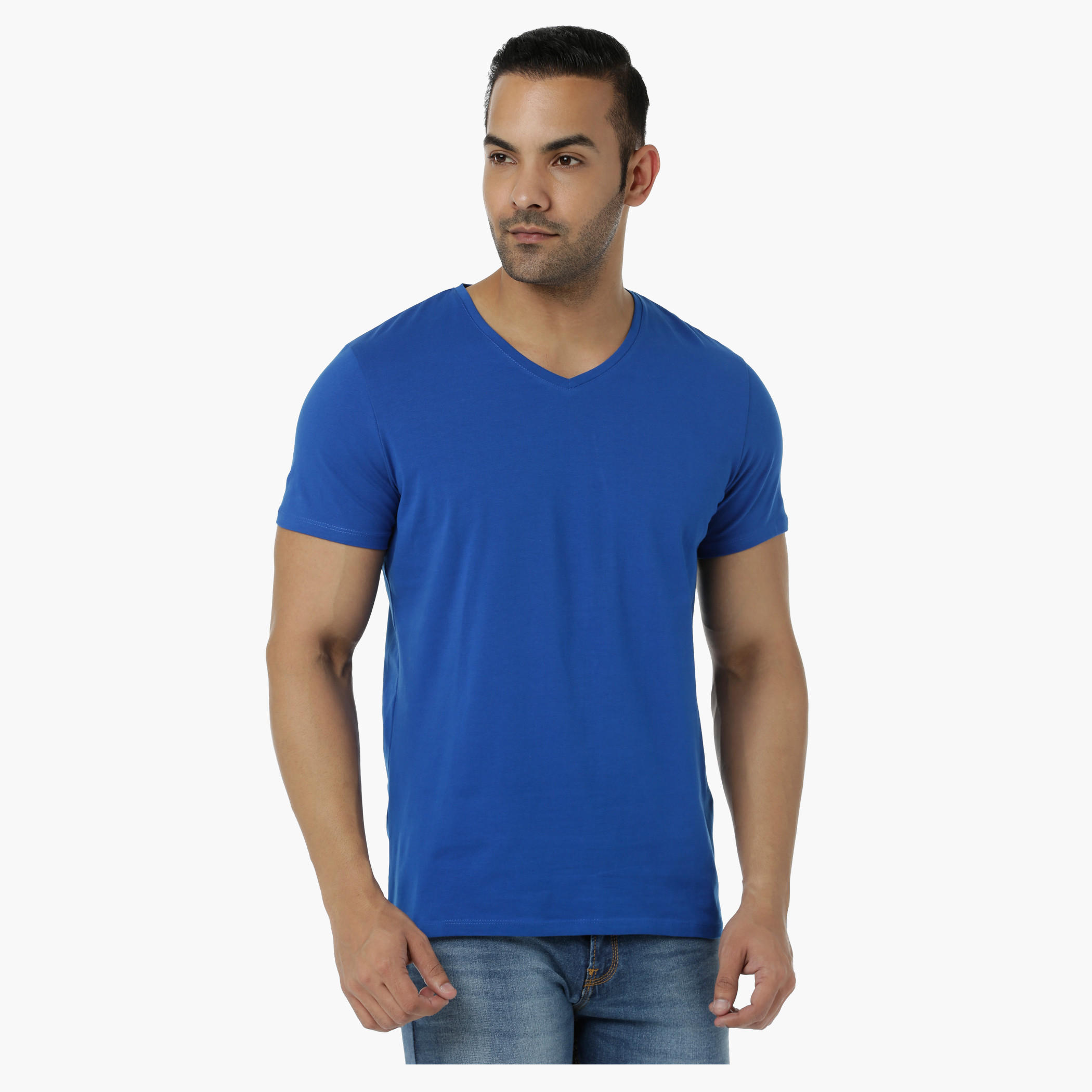 Basic T-Shirt with V-Neck and Short Sleeves in Muscle Fit-men-clothing-tshirtsandpolos-tshirts-image-1