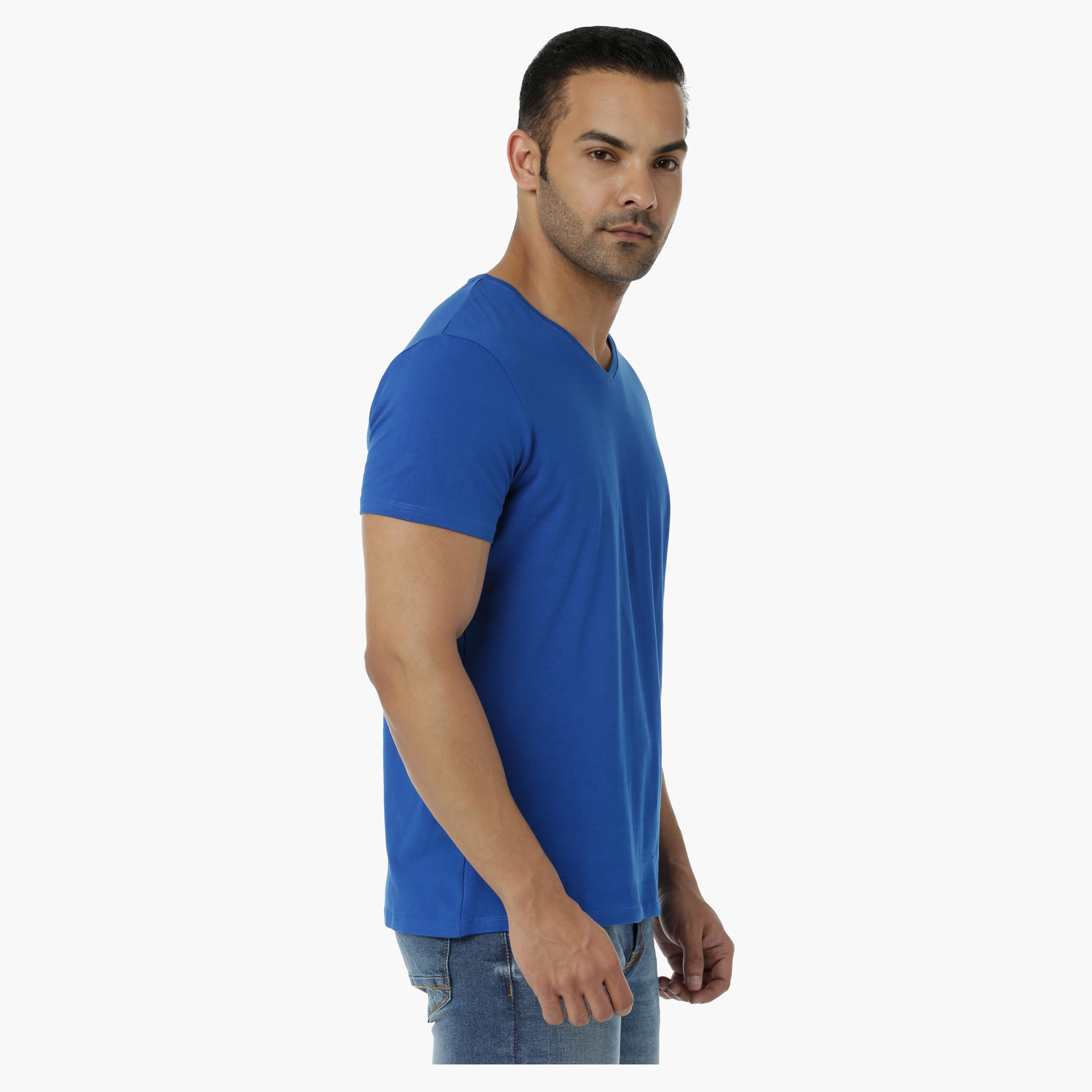 Basic T-Shirt with V-Neck and Short Sleeves in Muscle Fit-men-clothing-tshirtsandpolos-tshirts-image-3